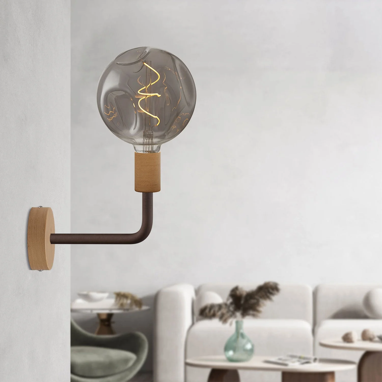 Fermaluce Elle wooden lamp with Bumped light bulb - Neutral - Image 2