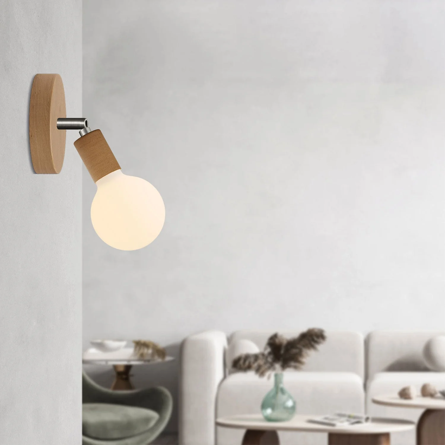 Fermaluce Snodo wooden lamp with Globe Porcelain light bulb - Neutral - Image 2