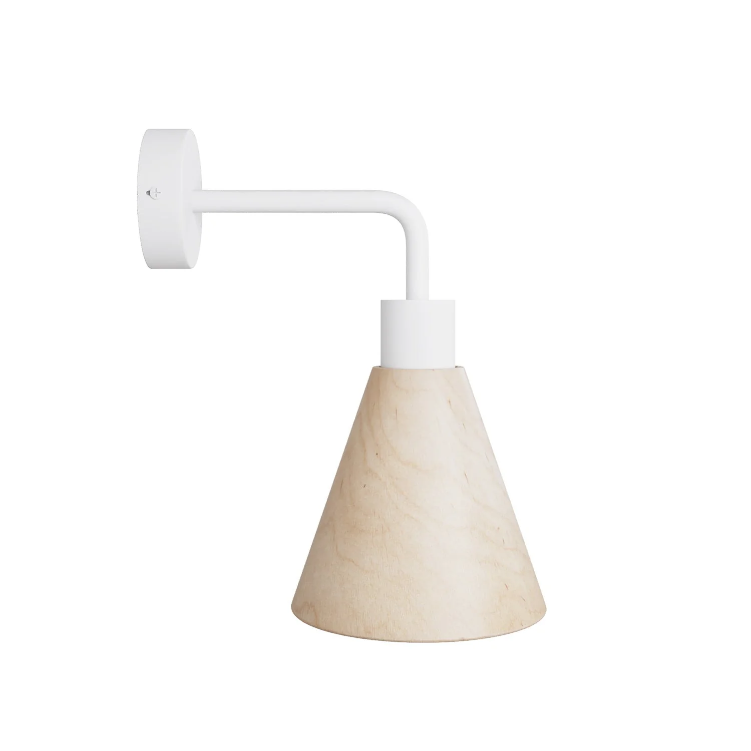 Fermaluce lamp with conical wooden lampshade and curved extension - Matt white