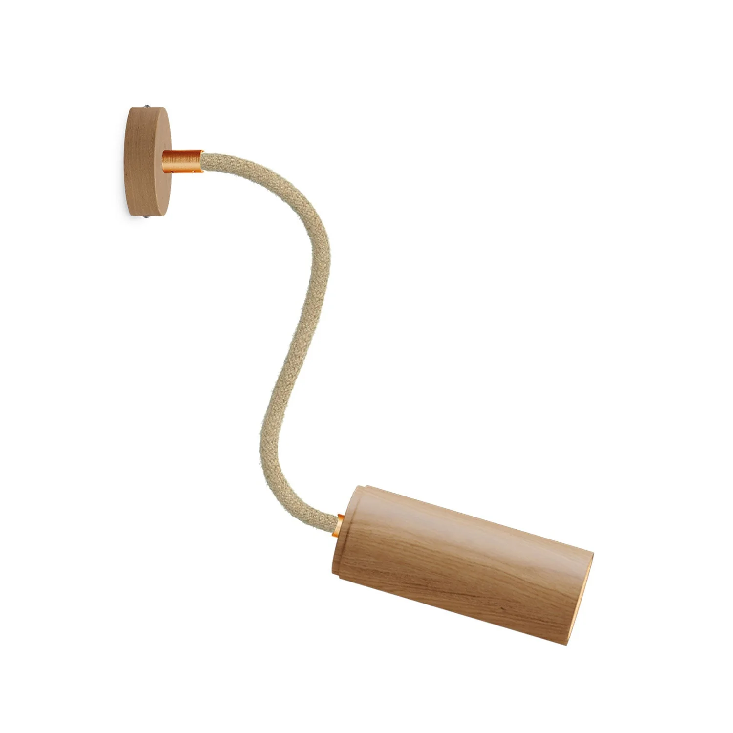 Fermaluce Flex 30 lamp with mini wooden ceiling rose and spotlight with Tub-E14 lampshade - Neutral