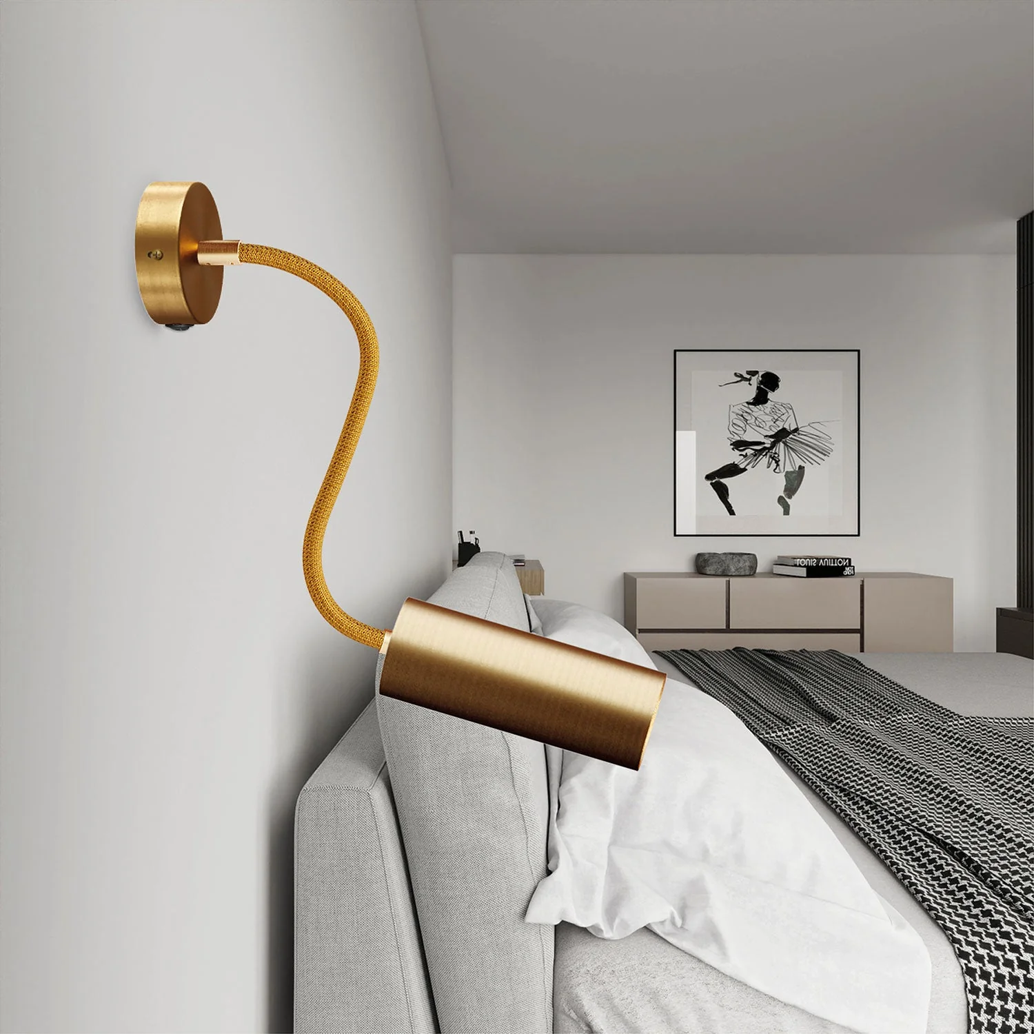 Fermaluce Flex 30 lamp with mini ceiling rose with switch and spotlight with Tub-E14 lampshade - Satin bronze - Image 2