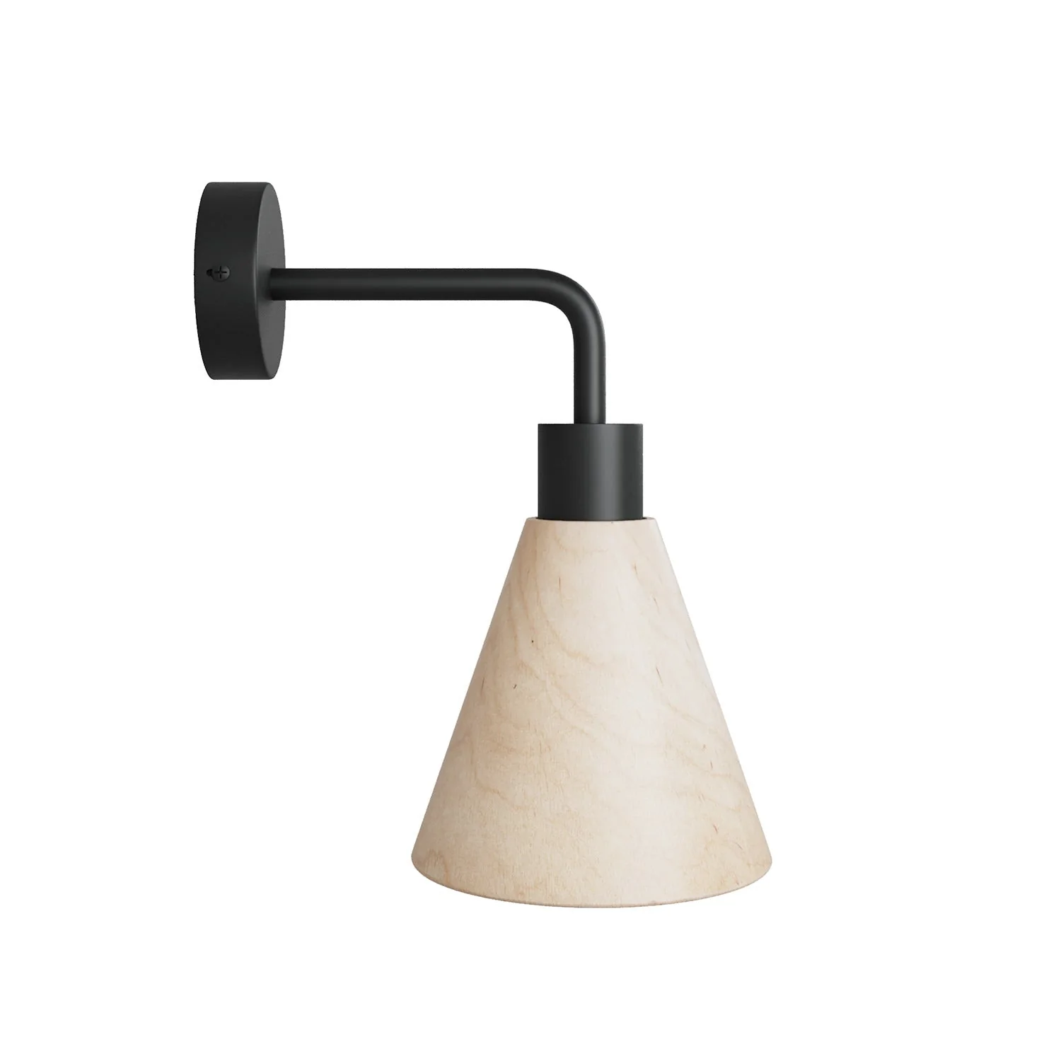 Fermaluce lamp with conical wooden lampshade and curved extension - Black