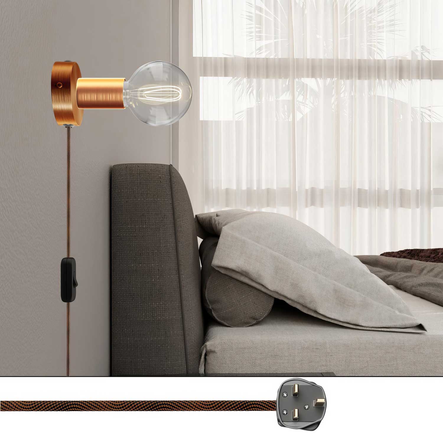 Spostaluce metal lamp with UK plug - Satin copper - Image 2