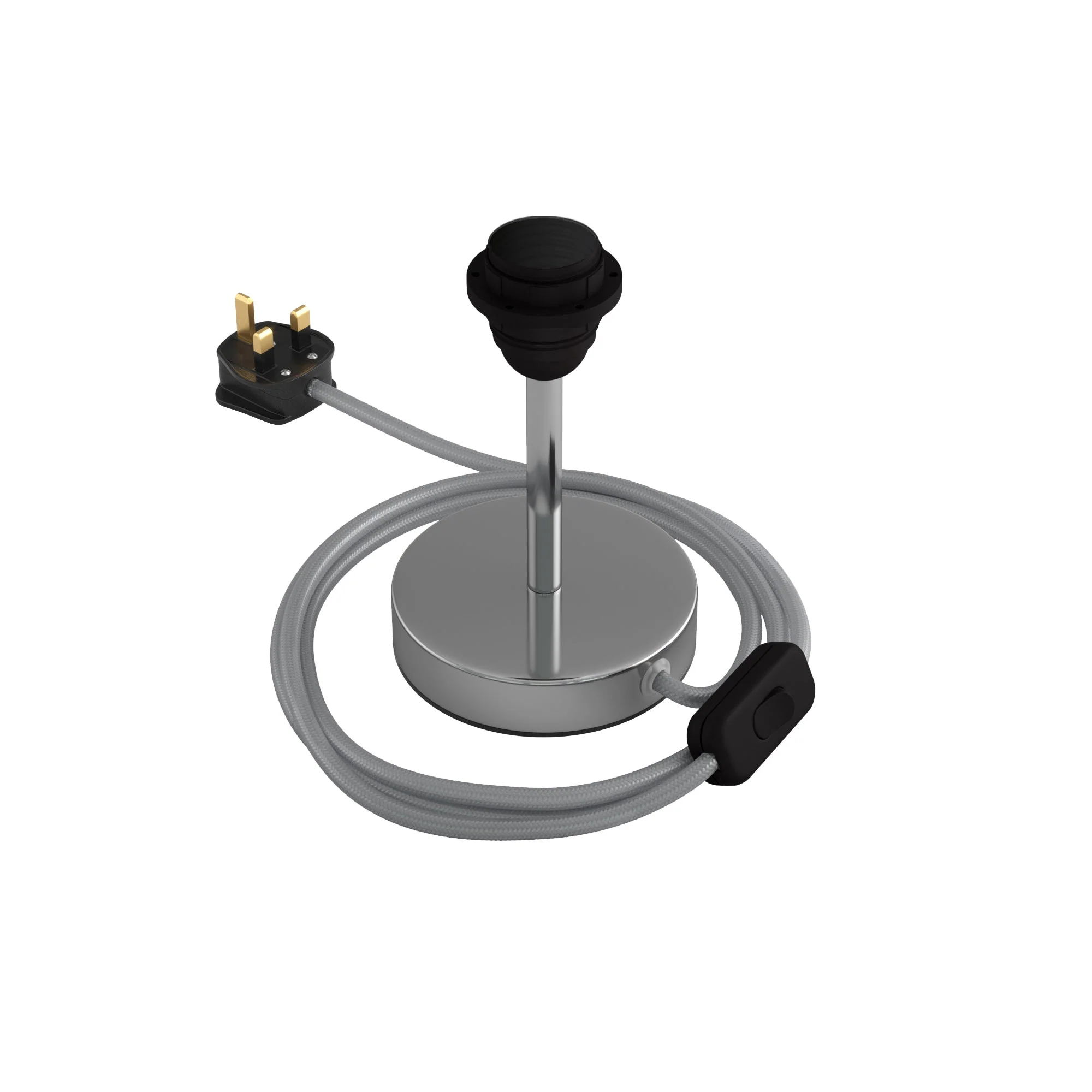 Lamp raiser for lampshade - Metal table lamp with UK plug - Chrome - Image 5
