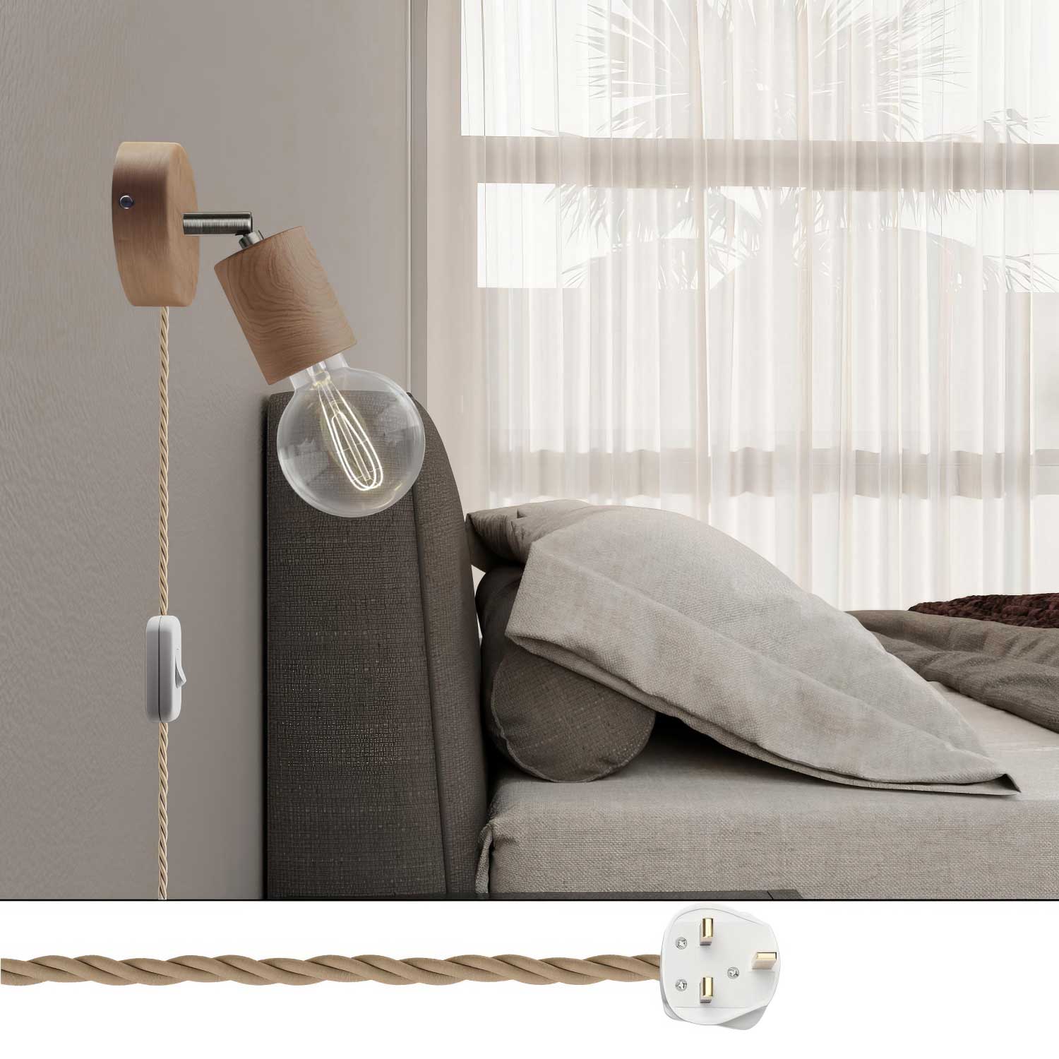 Spostaluce Swivel lamp in wood with adjustable joint and UK plug - Neutral - Image 2