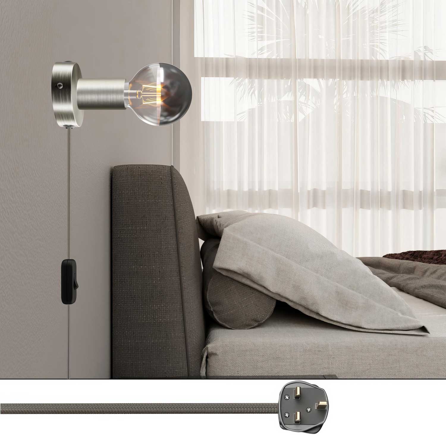 Spostaluce lamp in metal with UK plug - Satin titanium - Image 2