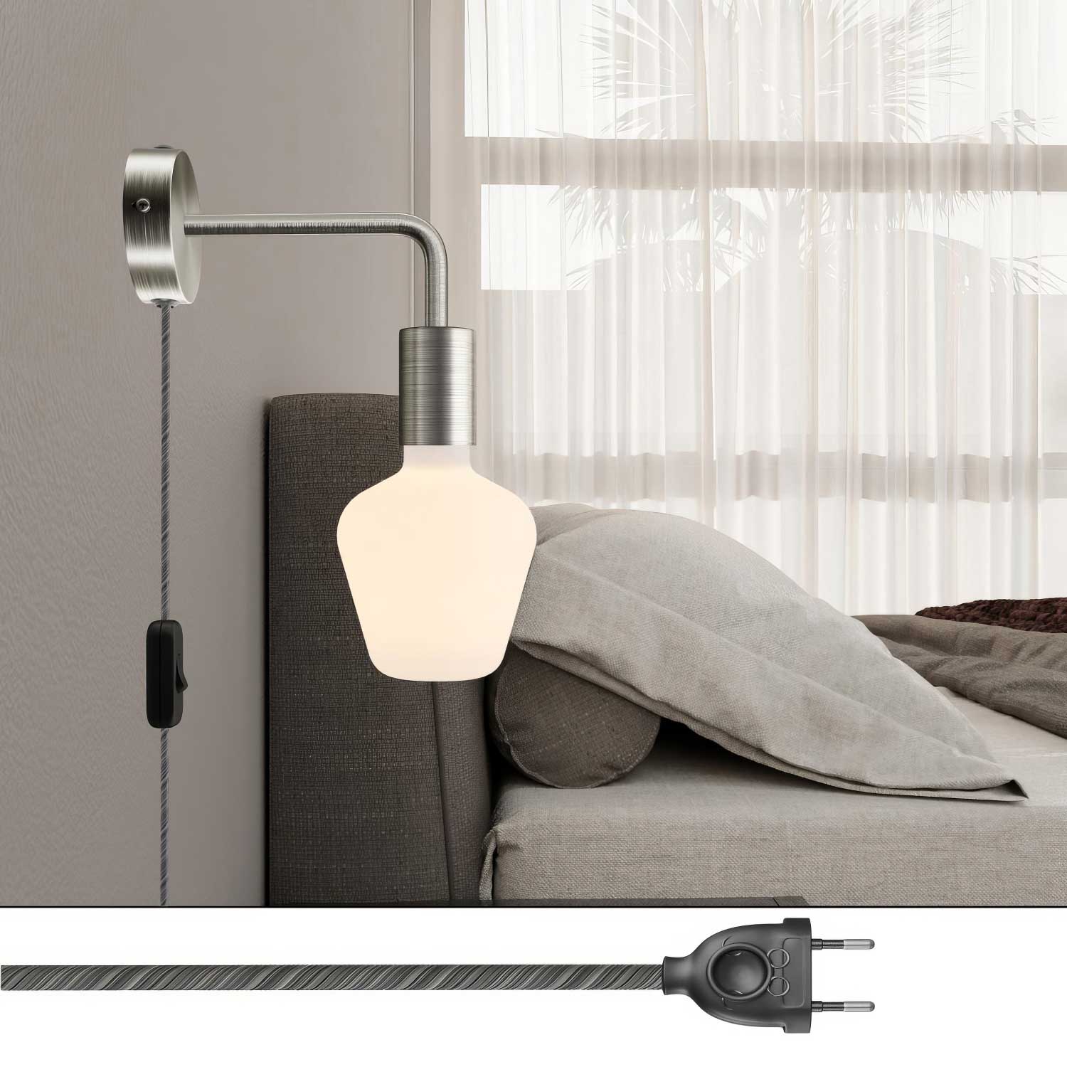 Spostaluce metal lamp with curved extension - Satin titanium - Image 2