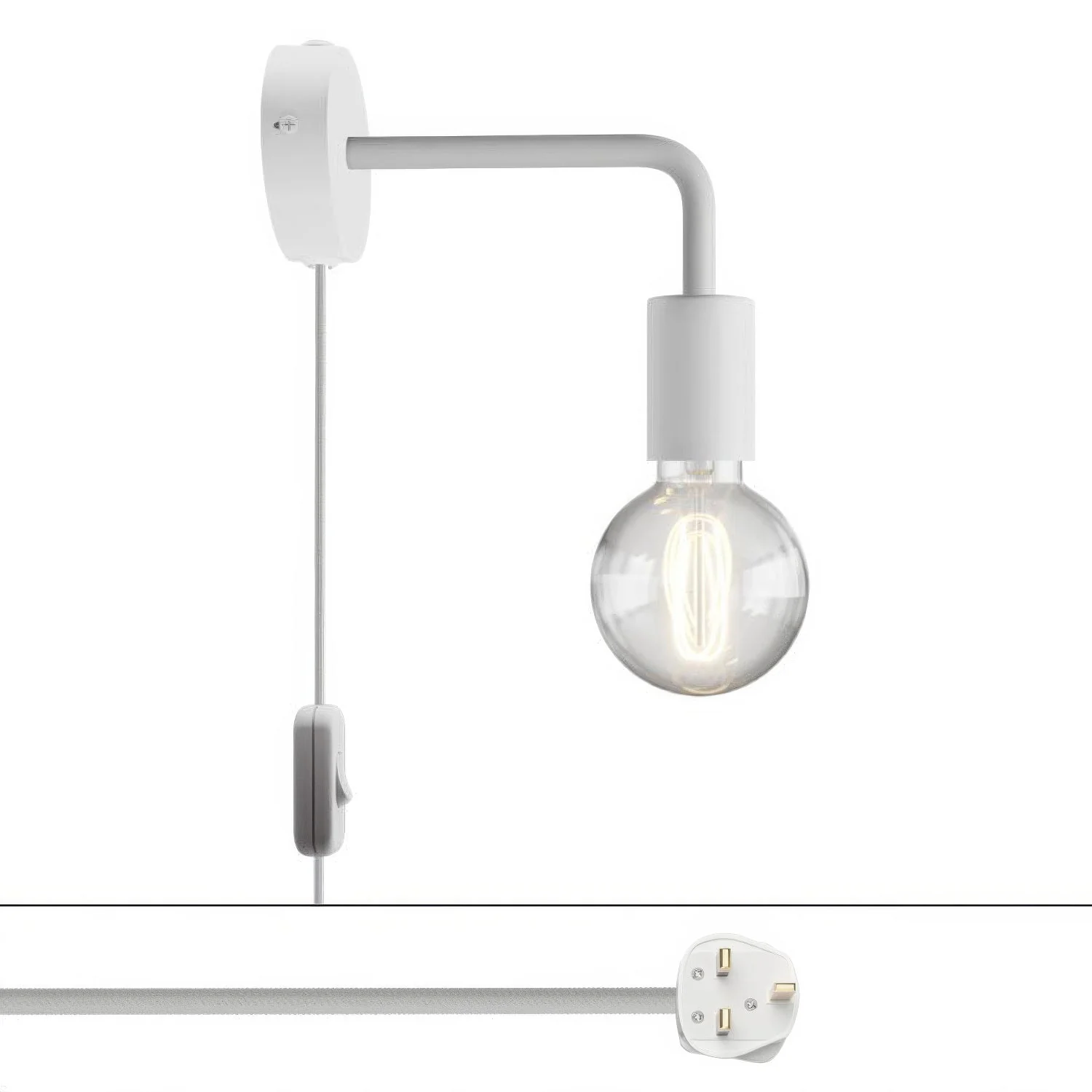 Spostaluce lamp in metal with curved extension and UK plug - White