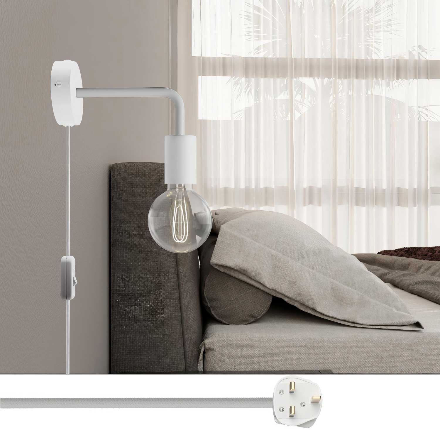 Spostaluce lamp in metal with curved extension and UK plug - White - Image 2