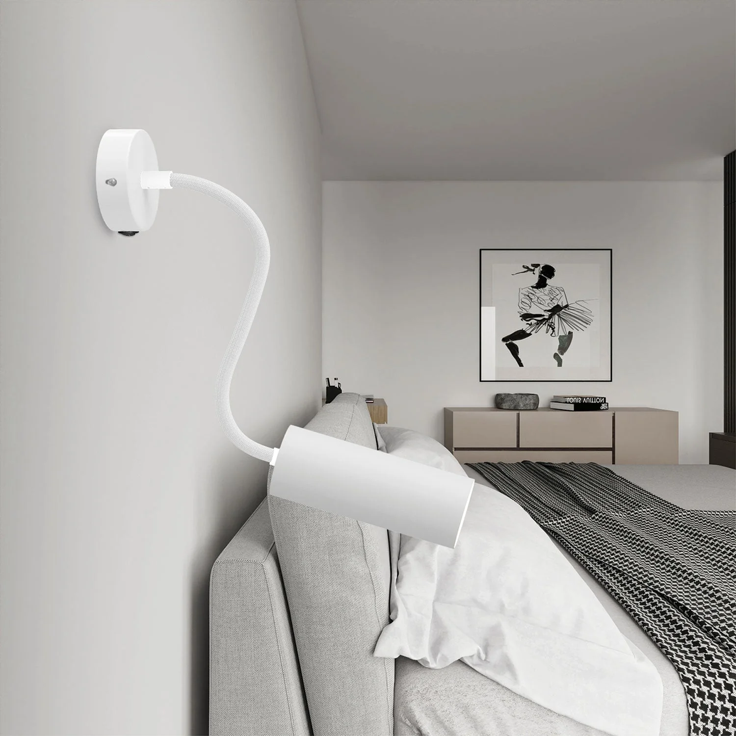 Fermaluce Flex 30 lamp with mini ceiling rose with switch and spotlight with Tub-E14 lampshade - Matt white - Image 2