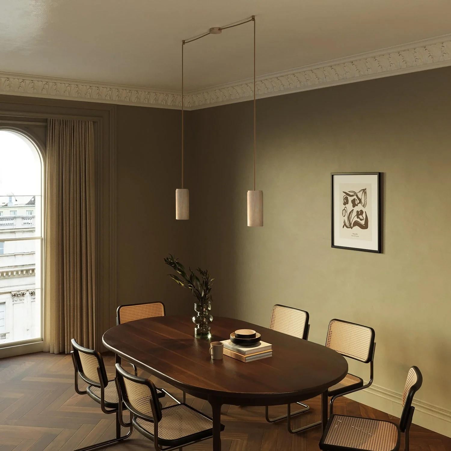 2-drop lamp with wooden lampshades for Tub-E27 spotlight - Image 2
