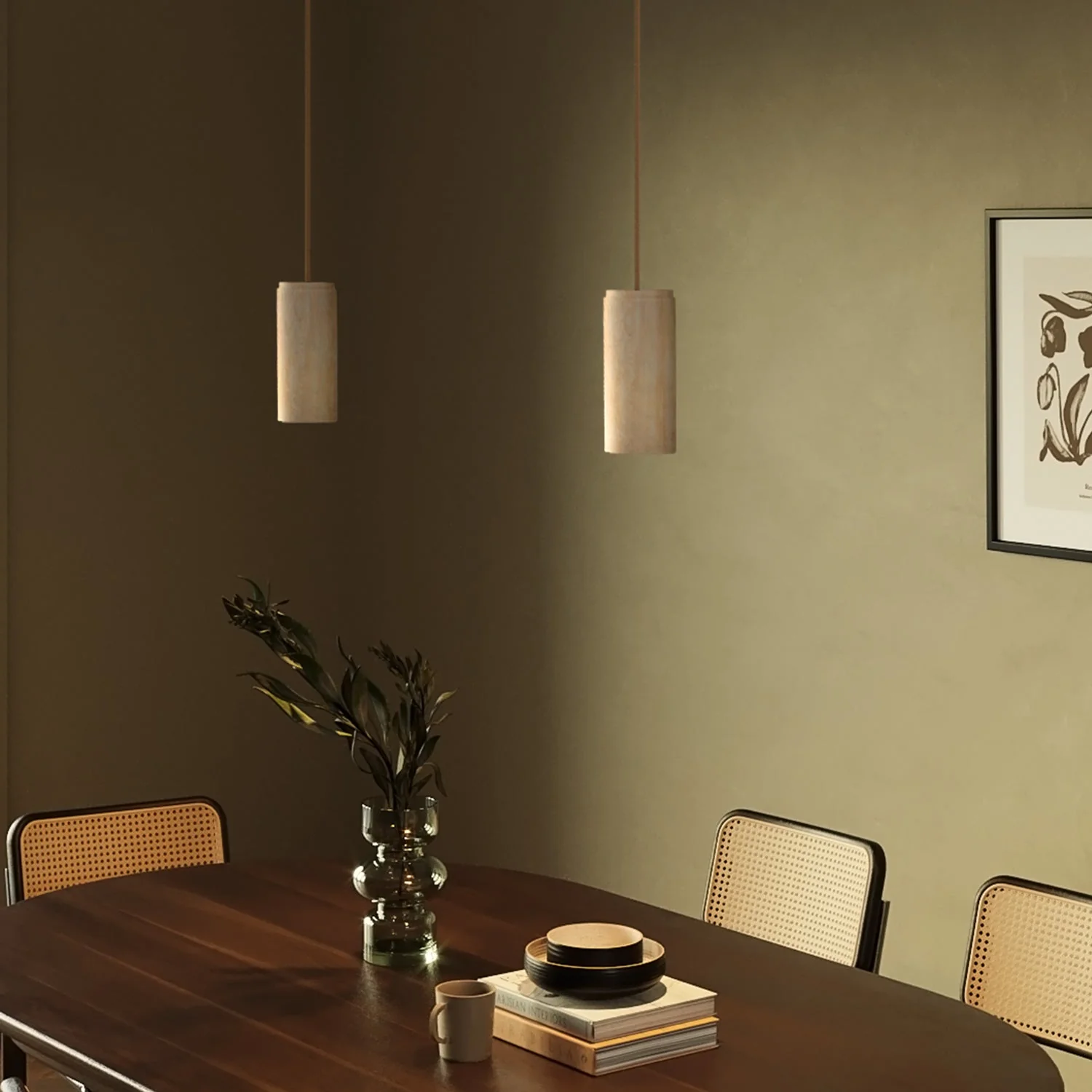 2-drop lamp with wooden lampshades for Tub-E27 spotlight - Image 3