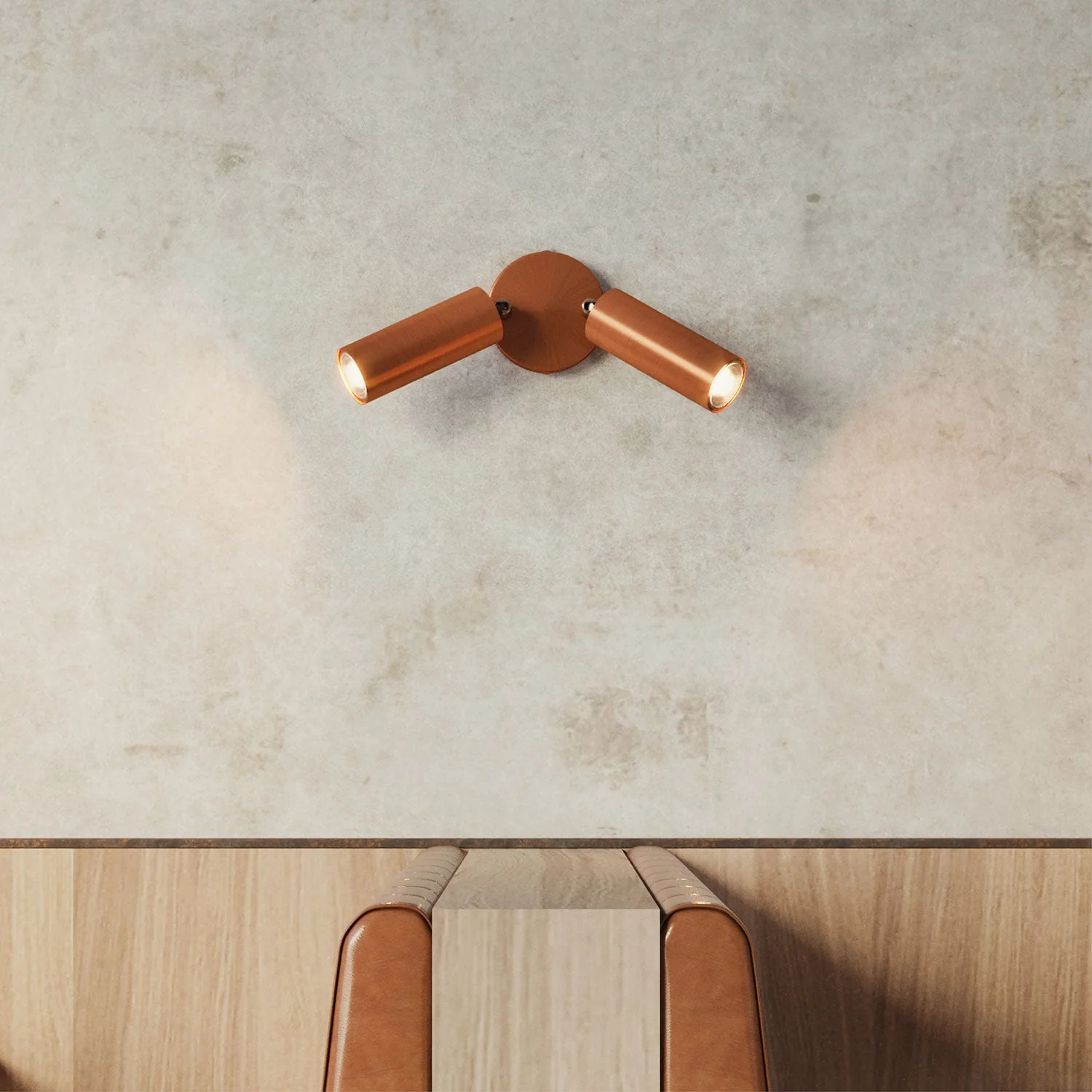 2-spotlight-lamp-with-tub-e14-lampshade-and-round-ceiling-rose---Satin-copper - Image 3