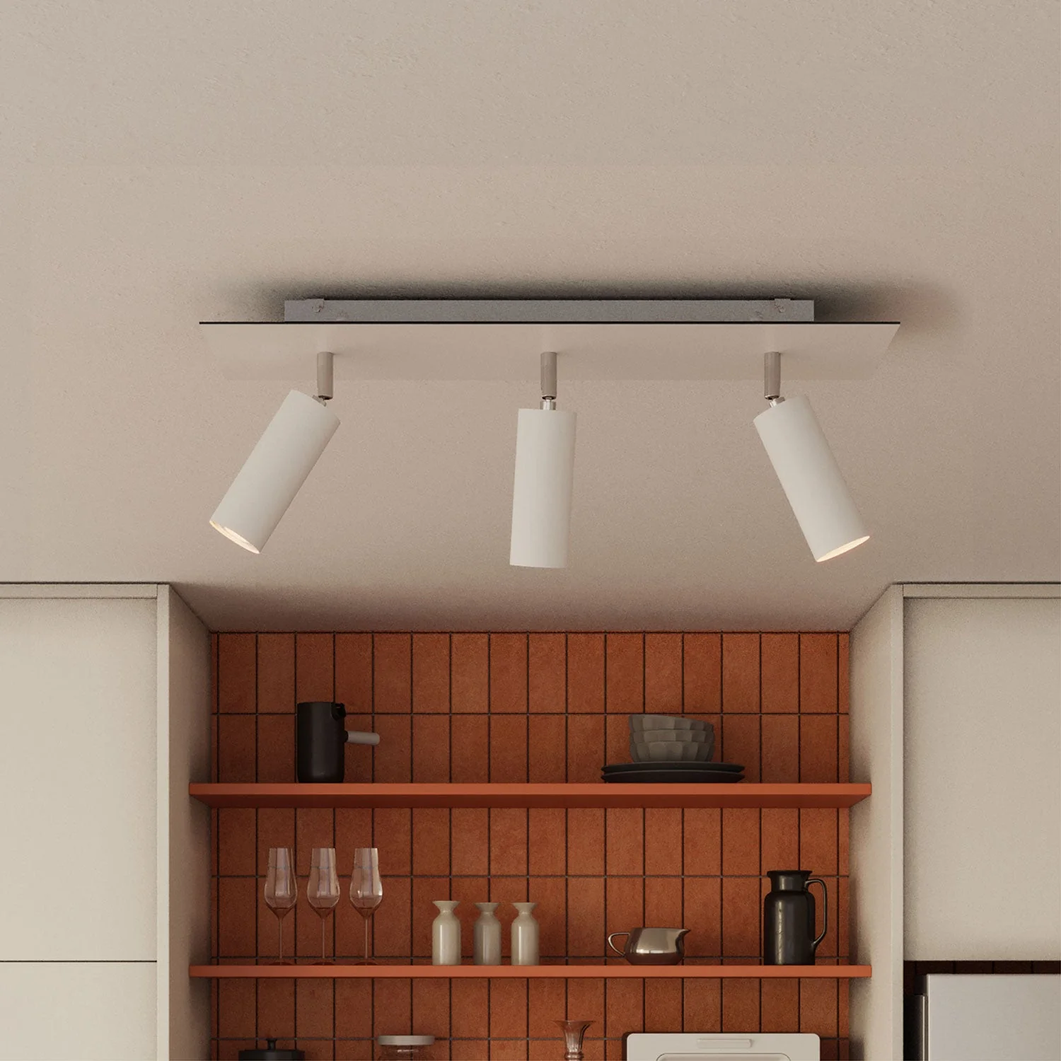 3-spotlight lamp with Tub-E14 lampshade and Rose-One XXL rectangular canopy – Matt White - Image 3