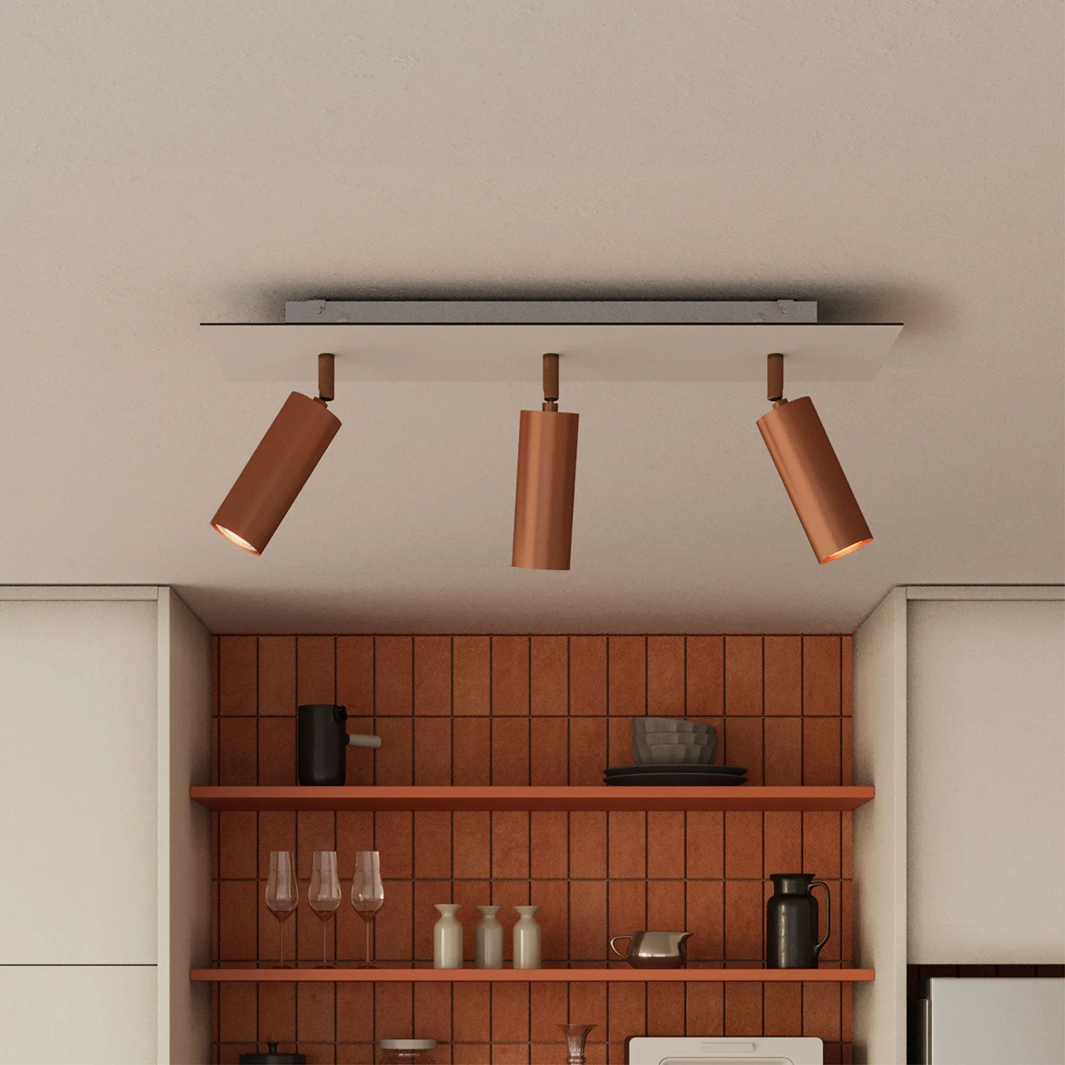 Lamp with 3 spotlights with Tub-E14 lampshade and Rose-One XXL rectangular - Brushed copper - Image 3