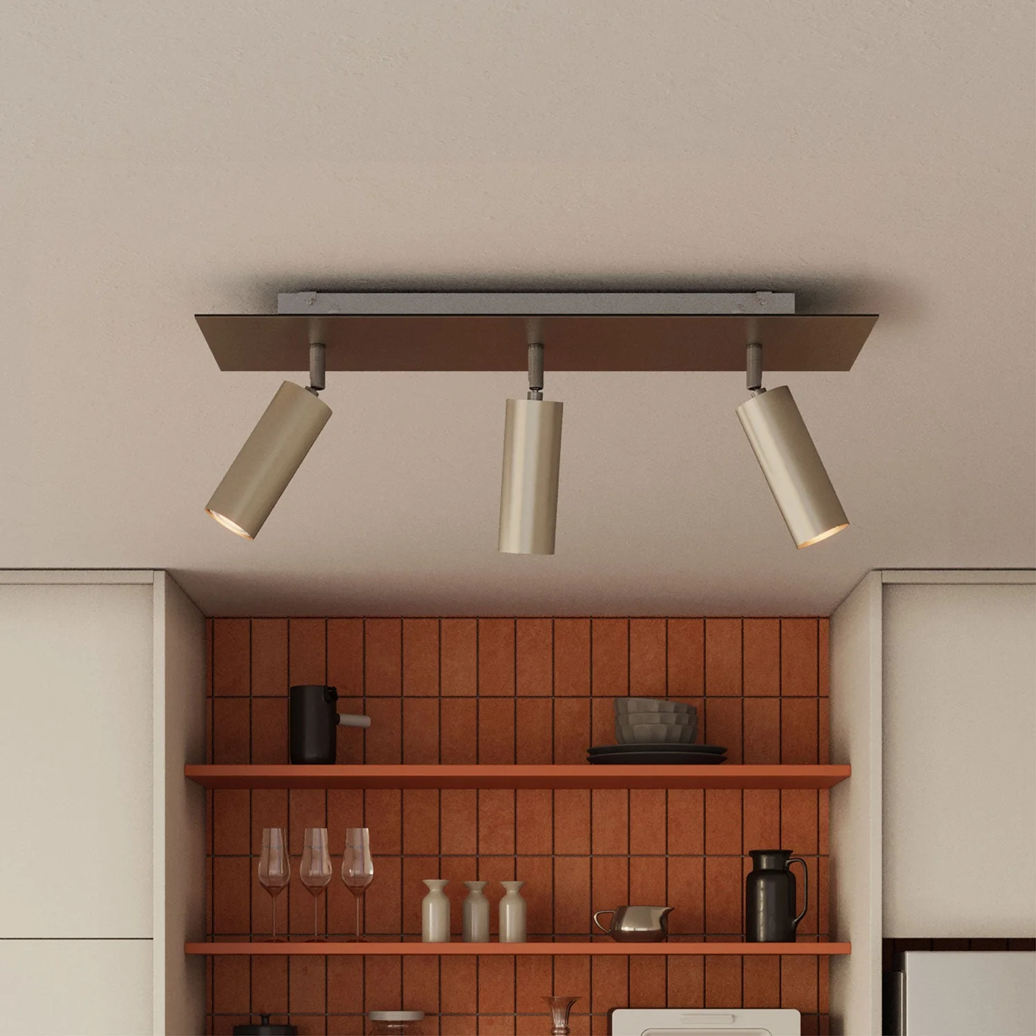 Lamp with 3 spotlights and Tub-E14 lampshade and Rose-One XXL rectangular - Satin titanium - Image 3