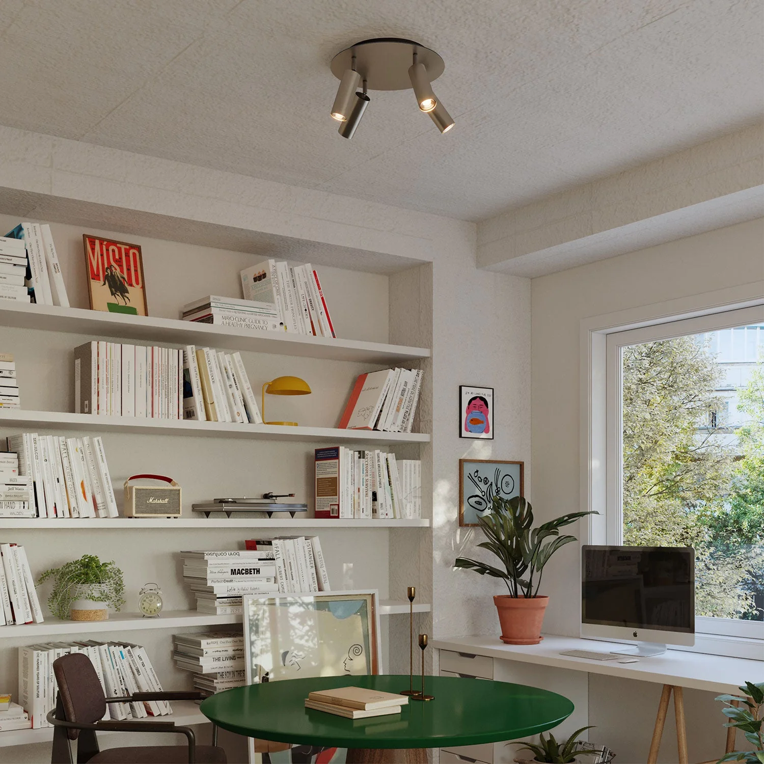 Lamp with 4 spotlights and Tub-E14 lampshade and Rose-One XXL round - Satin titanium - Image 2