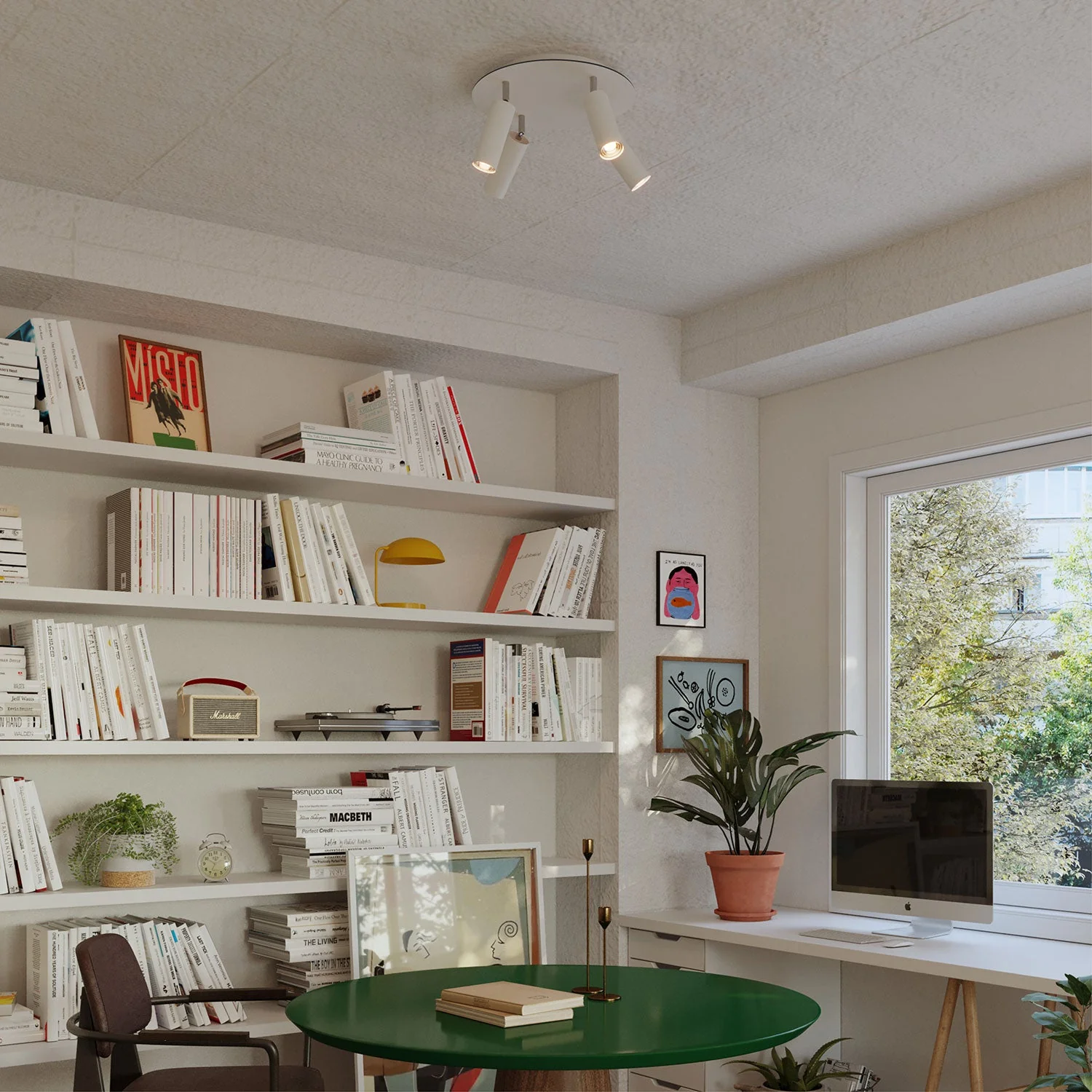 4-spotlight lamp with Tub-E14 lampshade and Rose-One XXL round ceiling rose - Matt white - Image 2
