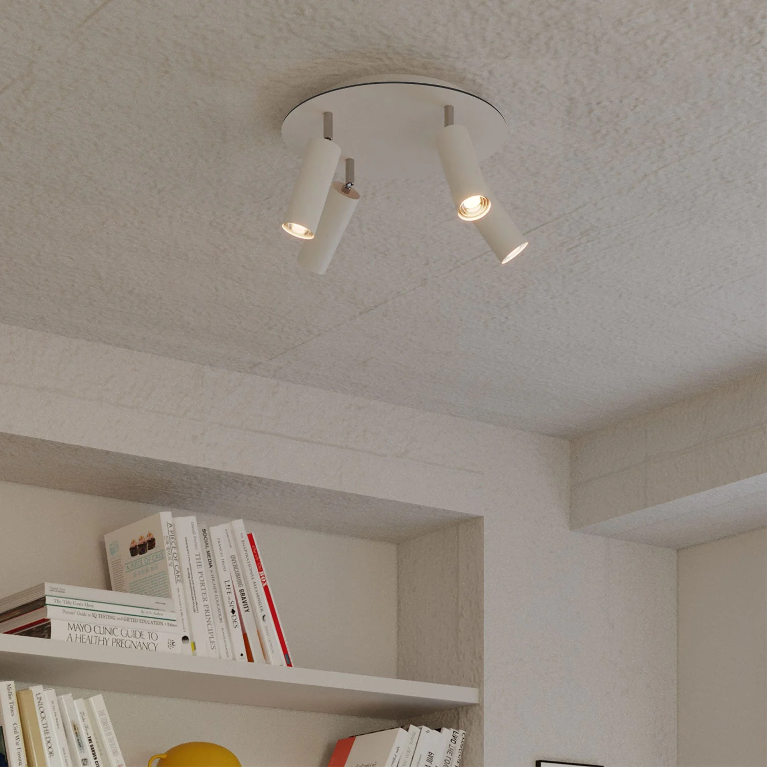 4-spotlight lamp with Tub-E14 lampshade and Rose-One XXL round ceiling rose - Matt white - Image 3