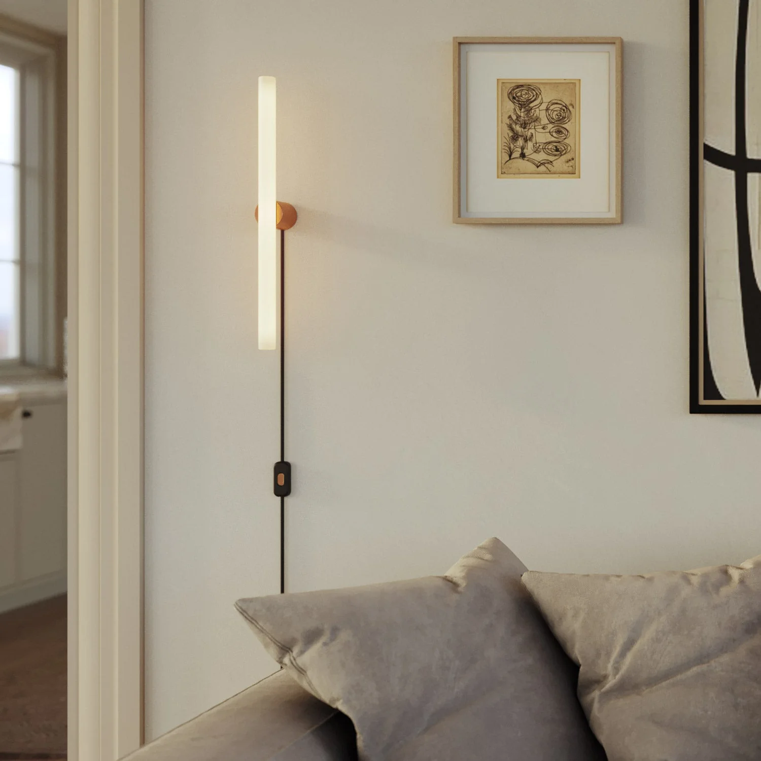 Lamp with plug with metallic finish and linear LED light bulb S14d - Satin copper - Image 2