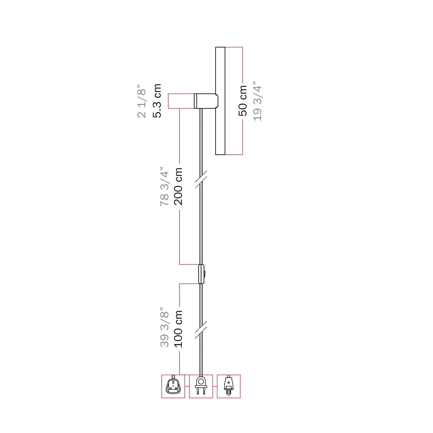 Lamp with plug with metallic finish and linear LED light bulb S14d - Satin copper - Image 6
