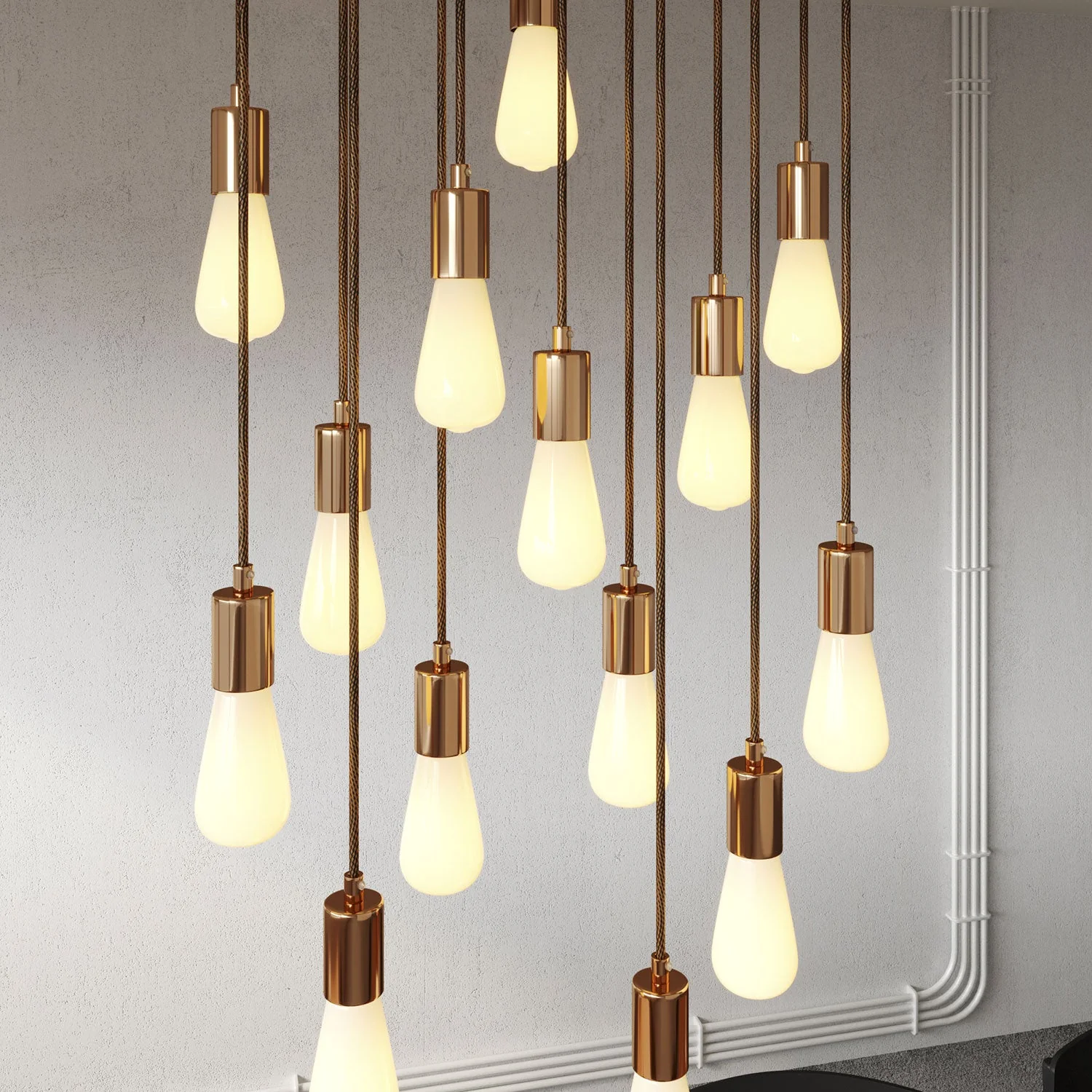 14-drop pendant lamp with XXL Rose-One rectangular 675 mm ceiling rose and satin copper metal finishes - Image 3