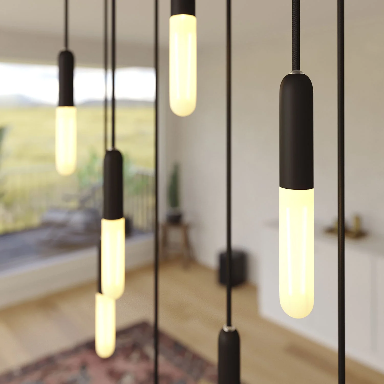8-drop pendant lamp with XXL Rose-One rectangular 675 mm and metal finishes - Matt black - Image 3