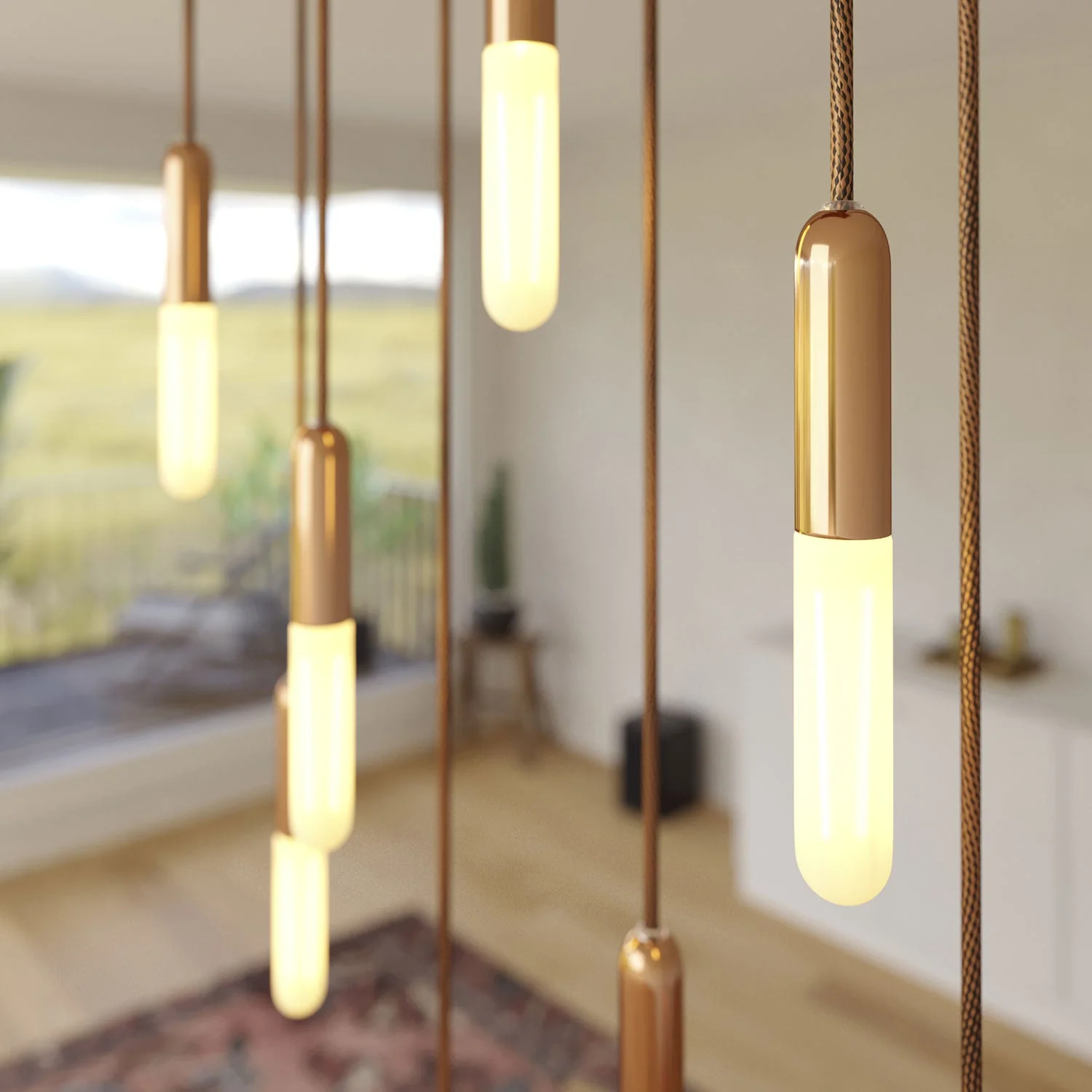 8-drop pendant lamp with XXL rectangular Rose-One 675 mm with metal finishes - Satin copper - Image 3