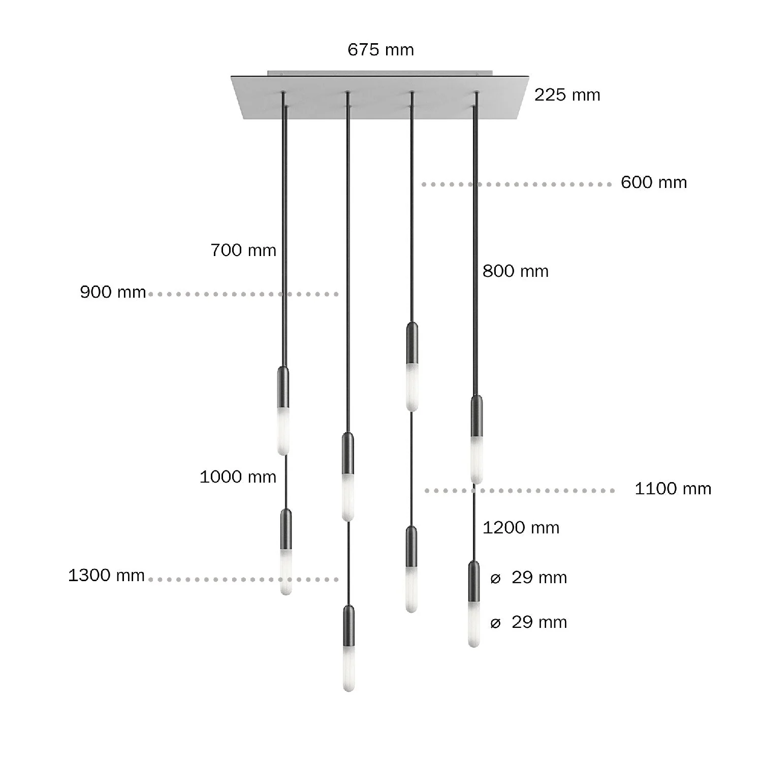 8-drop pendant lamp with XXL rectangular Rose-One 675 mm with metal finishes - Satin copper - Image 6