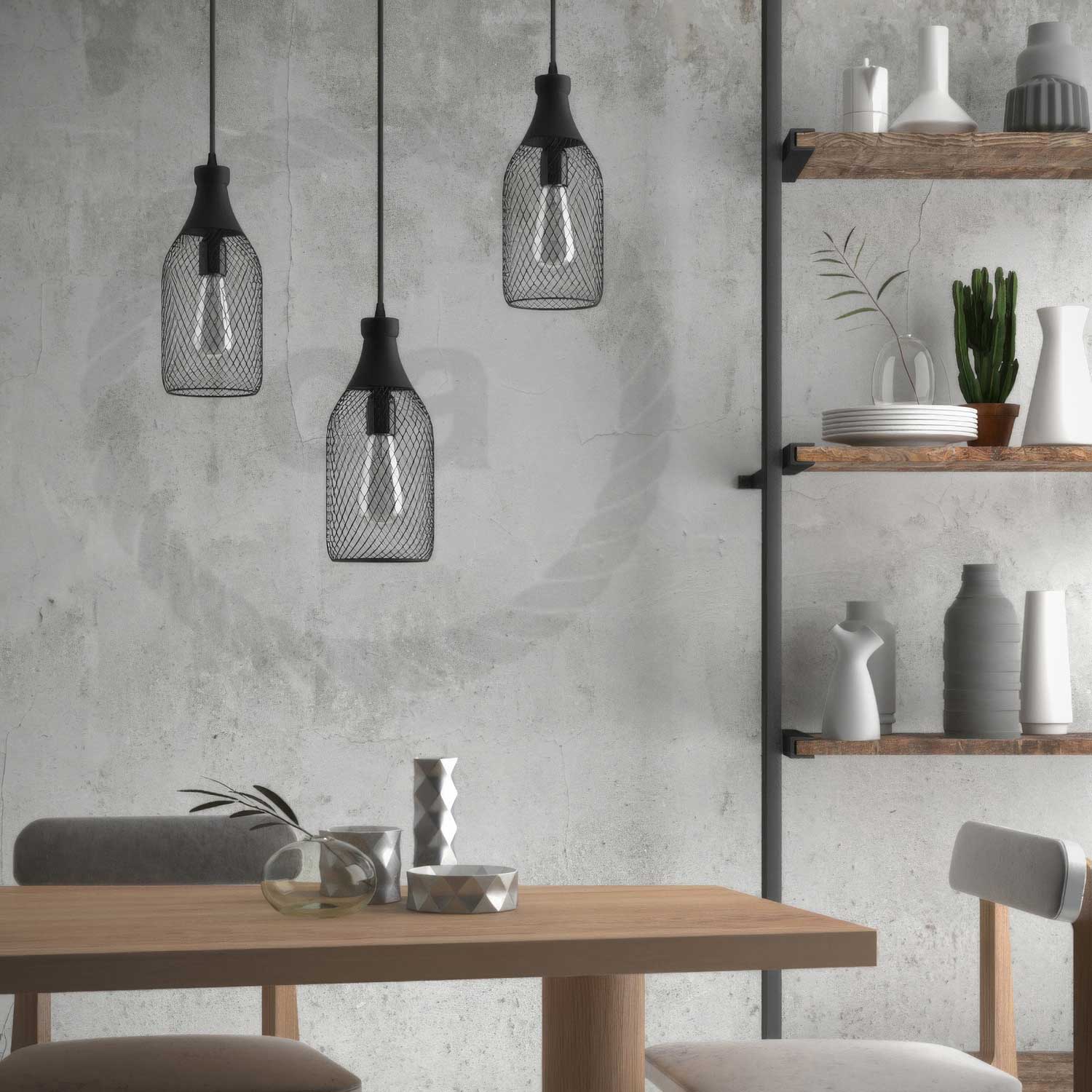 Pendant lamp complete with fabric cable, Jéroboam bottle lampshade and metal finishes - Black - Image 3