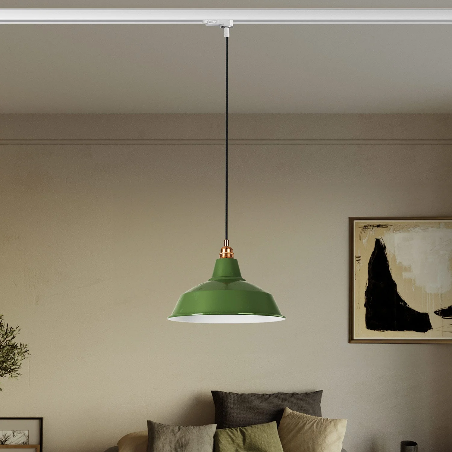 Pendant lamp with Bistrot lampshade for tracks - Green - Image 2