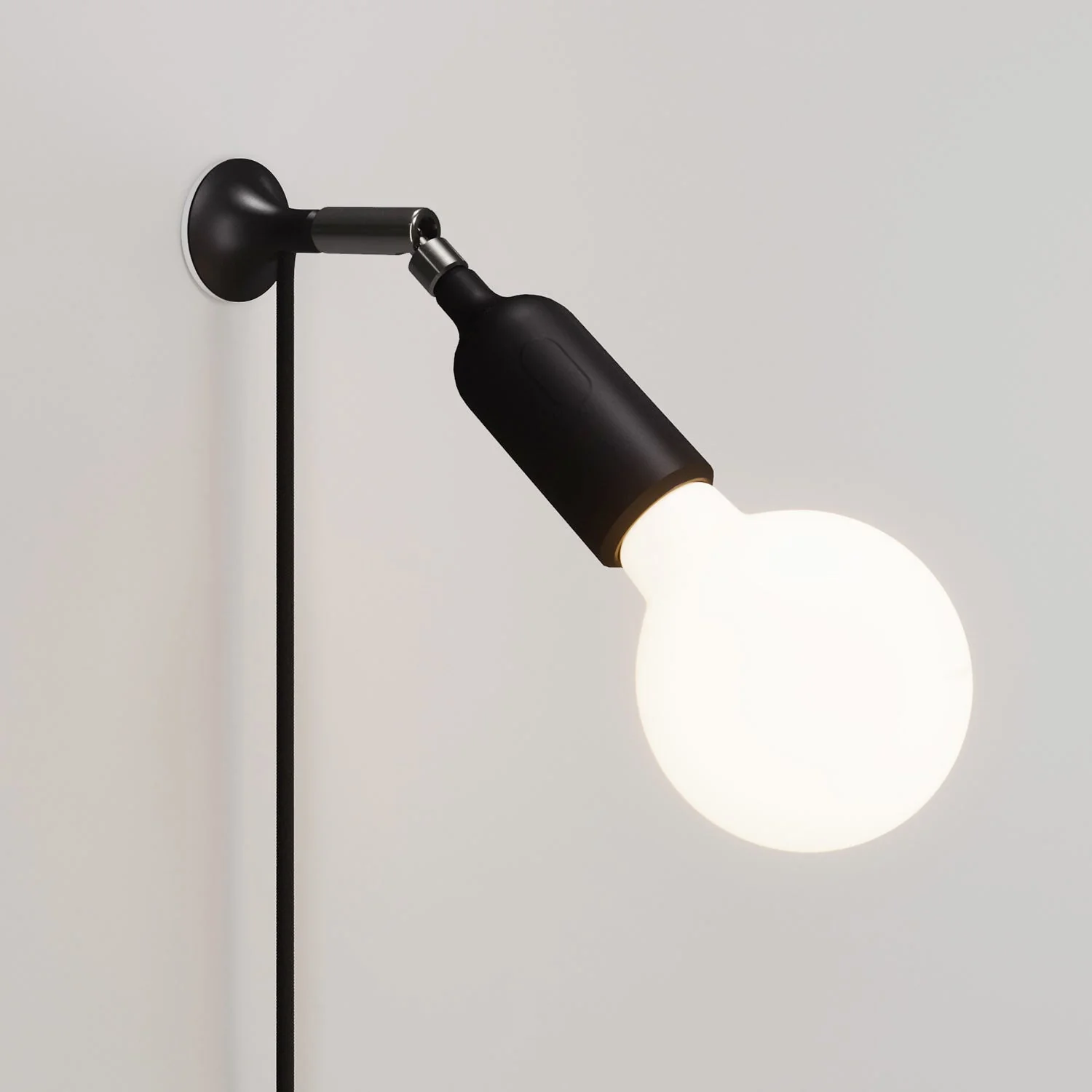 MAG-Y wall lamp with joint, silicone lamp holder with switch and UK plug - Black