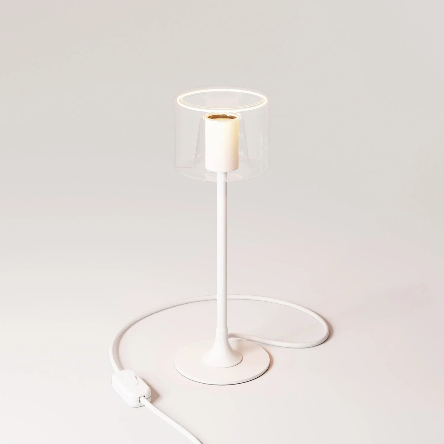 MAG-Y table lamp with round metal base and Ghost transparent light bulb - Matt white
