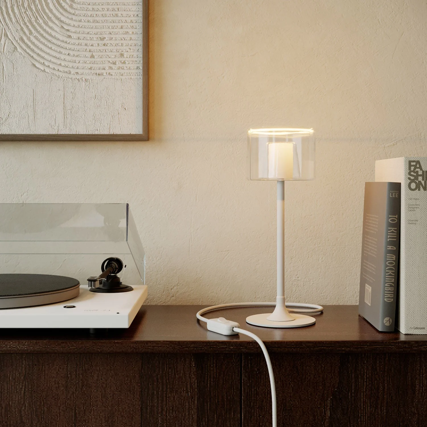 MAG-Y table lamp with round metal base and Ghost transparent light bulb - Matt white - Image 2