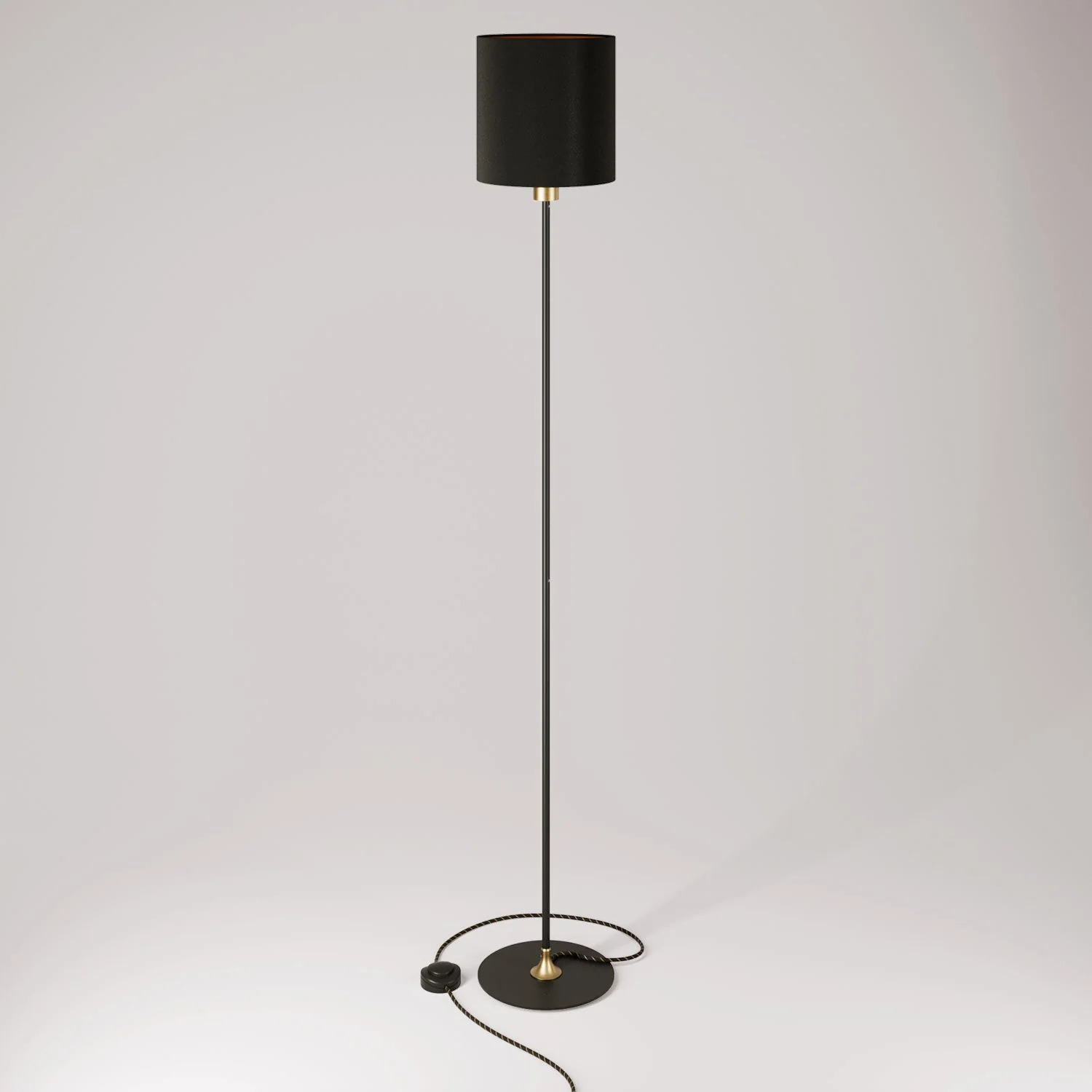 MAG-Y floor lamp with round metal base and Cilindro M Lampshade - Satin Bronze