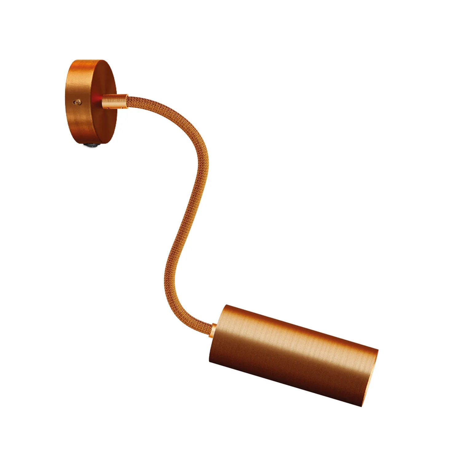 Fermaluce Flex 30 lamp with mini ceiling rose with switch and spotlight with Tub-E14 lampshade - Satin copper