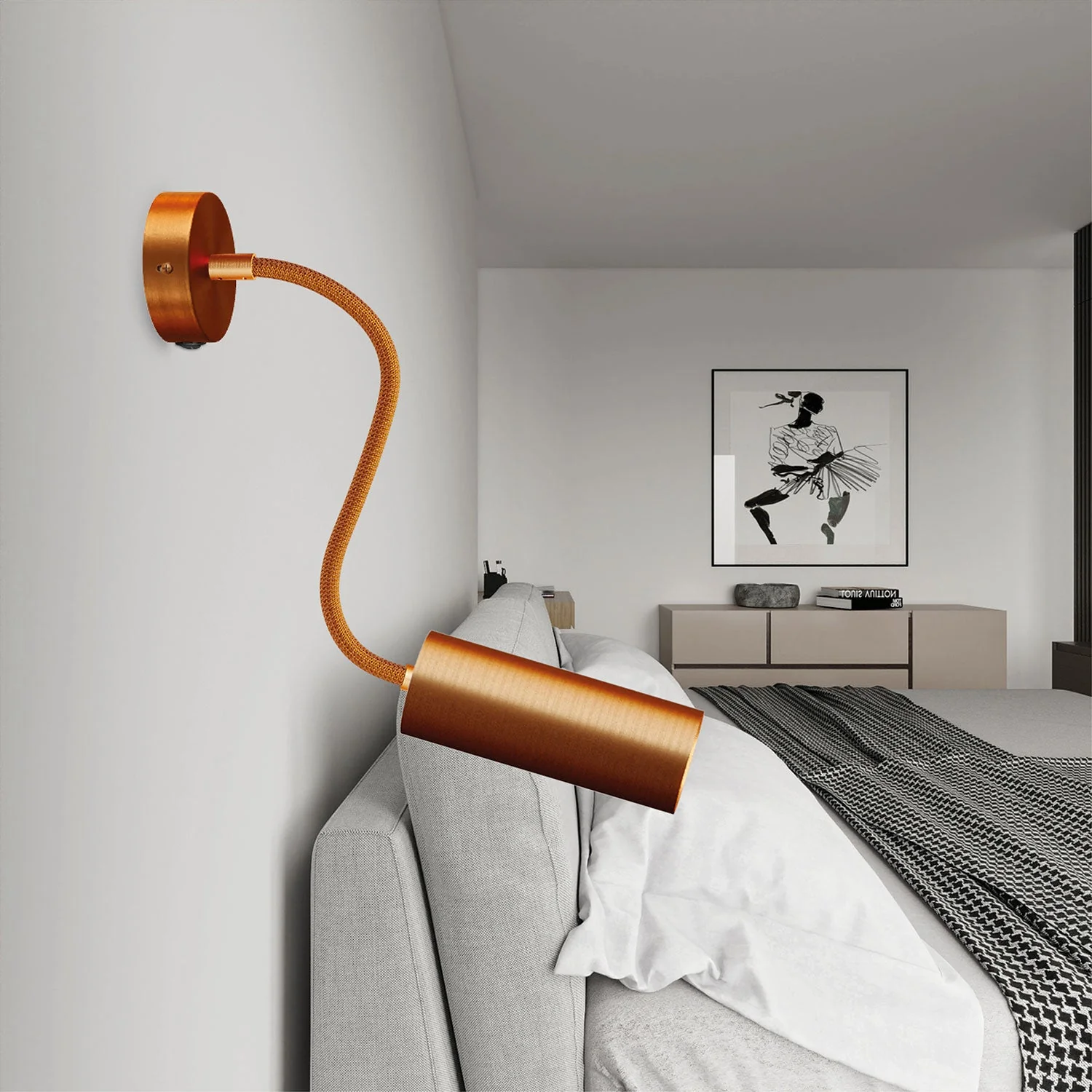 Fermaluce Flex 30 lamp with mini ceiling rose with switch and spotlight with Tub-E14 lampshade - Satin copper - Image 2
