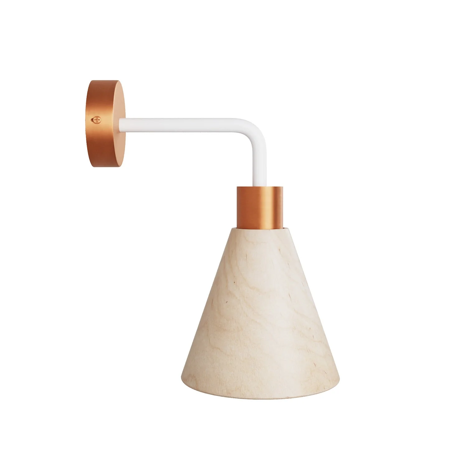 Fermaluce lamp with conical wooden lampshade and curved extension - Satin copper