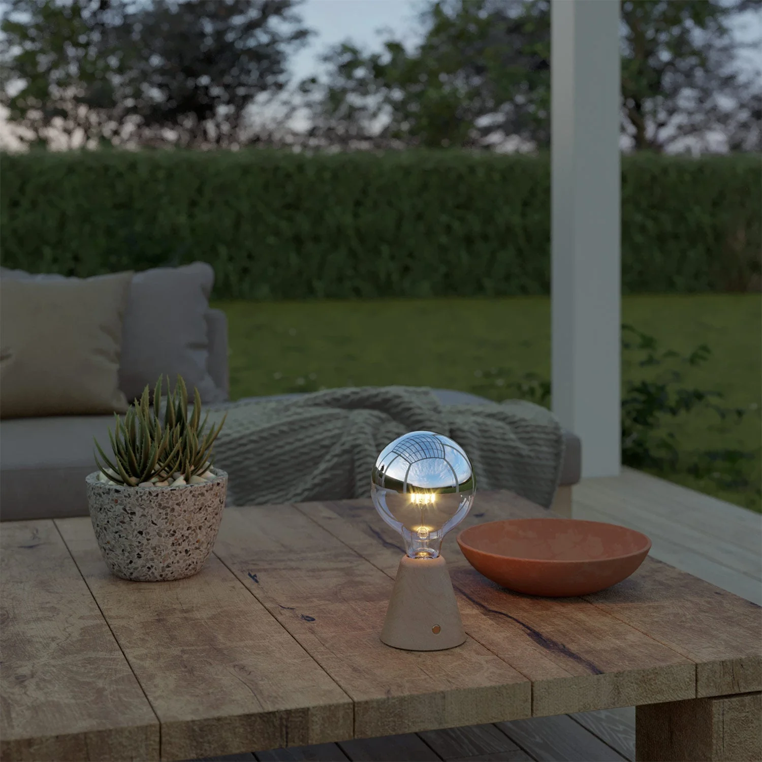Cabless01 portable rechargeable lamp with silver half-globe light bulb - Neutral - Image 3