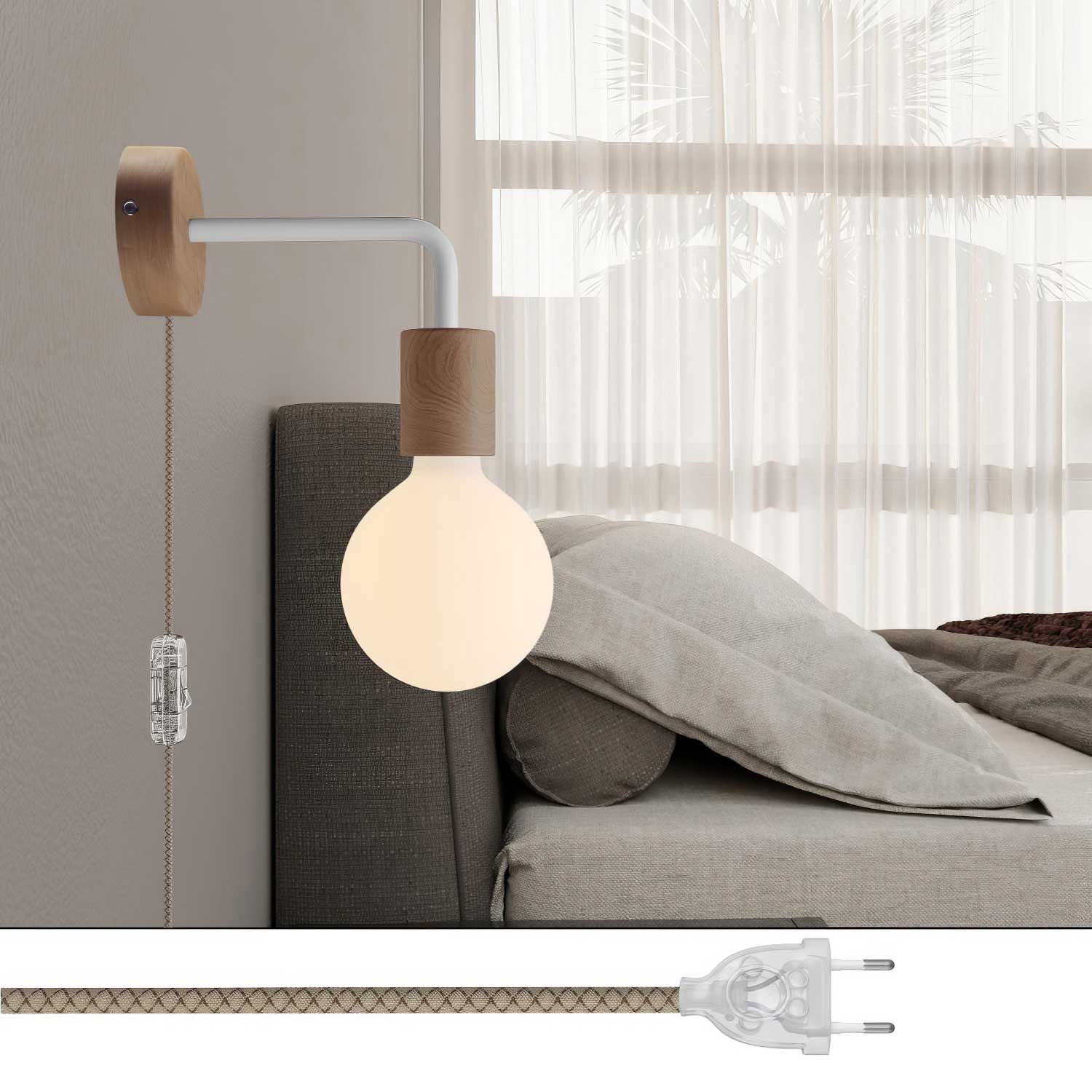 Spostaluce wooden lamp with curved extension - Neutral - Image 2