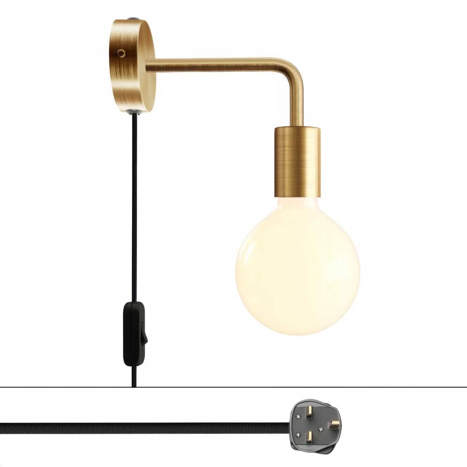 Spostaluce metal lamp with curved extension and UK plug - Satin bronze