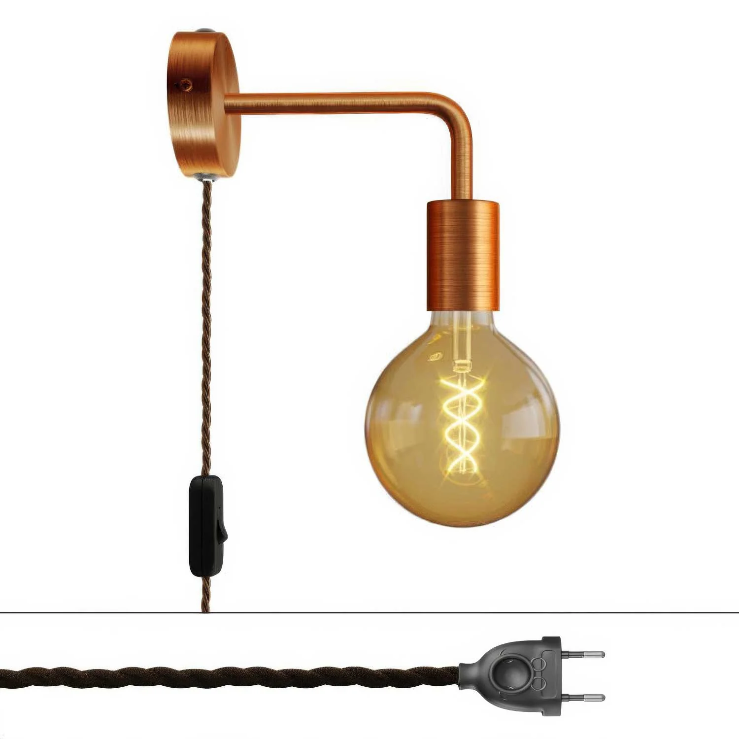 Spostaluce metal lamp with curved extension - Satin copper