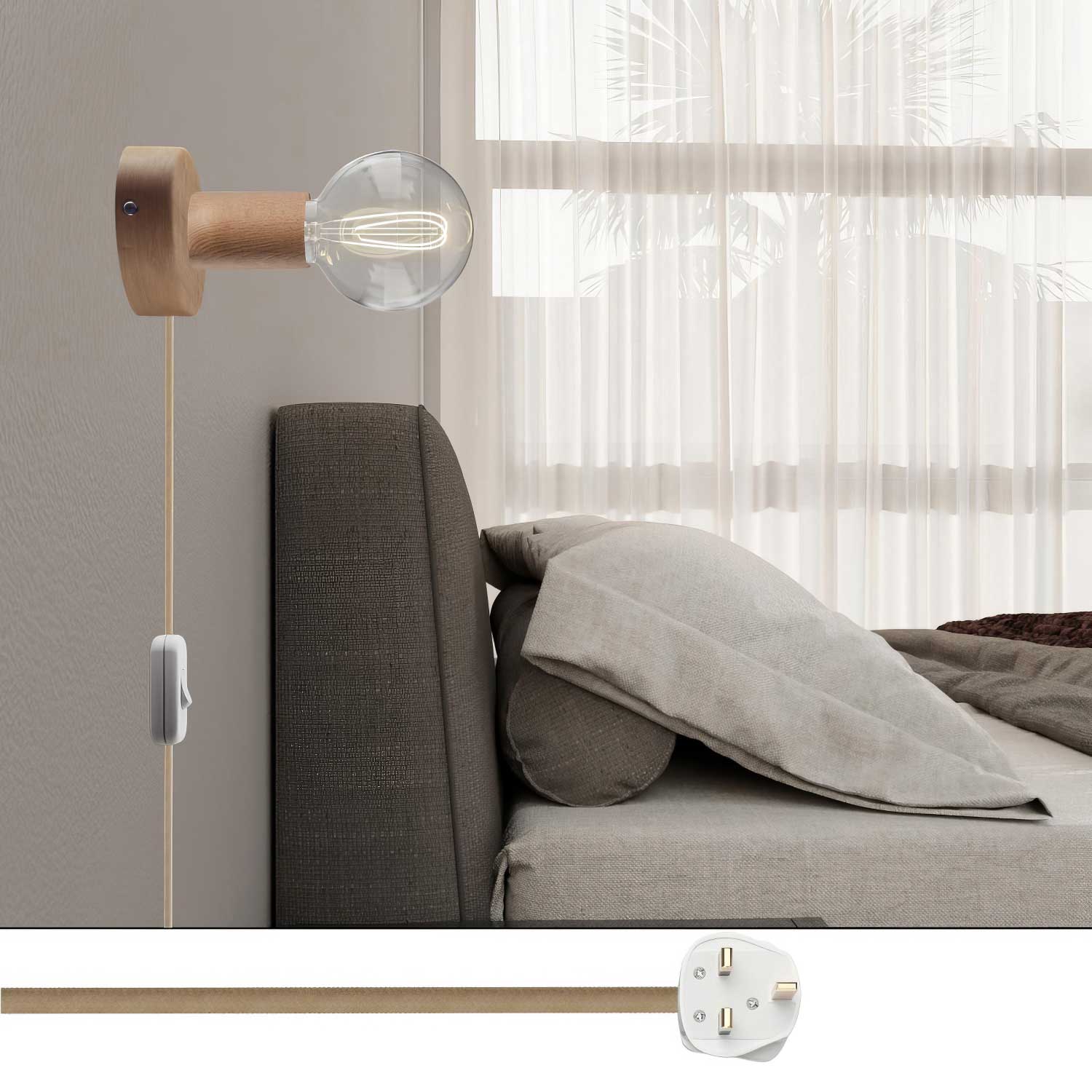 Spostaluce lamp in wood and UK plug - Neutral - Image 2