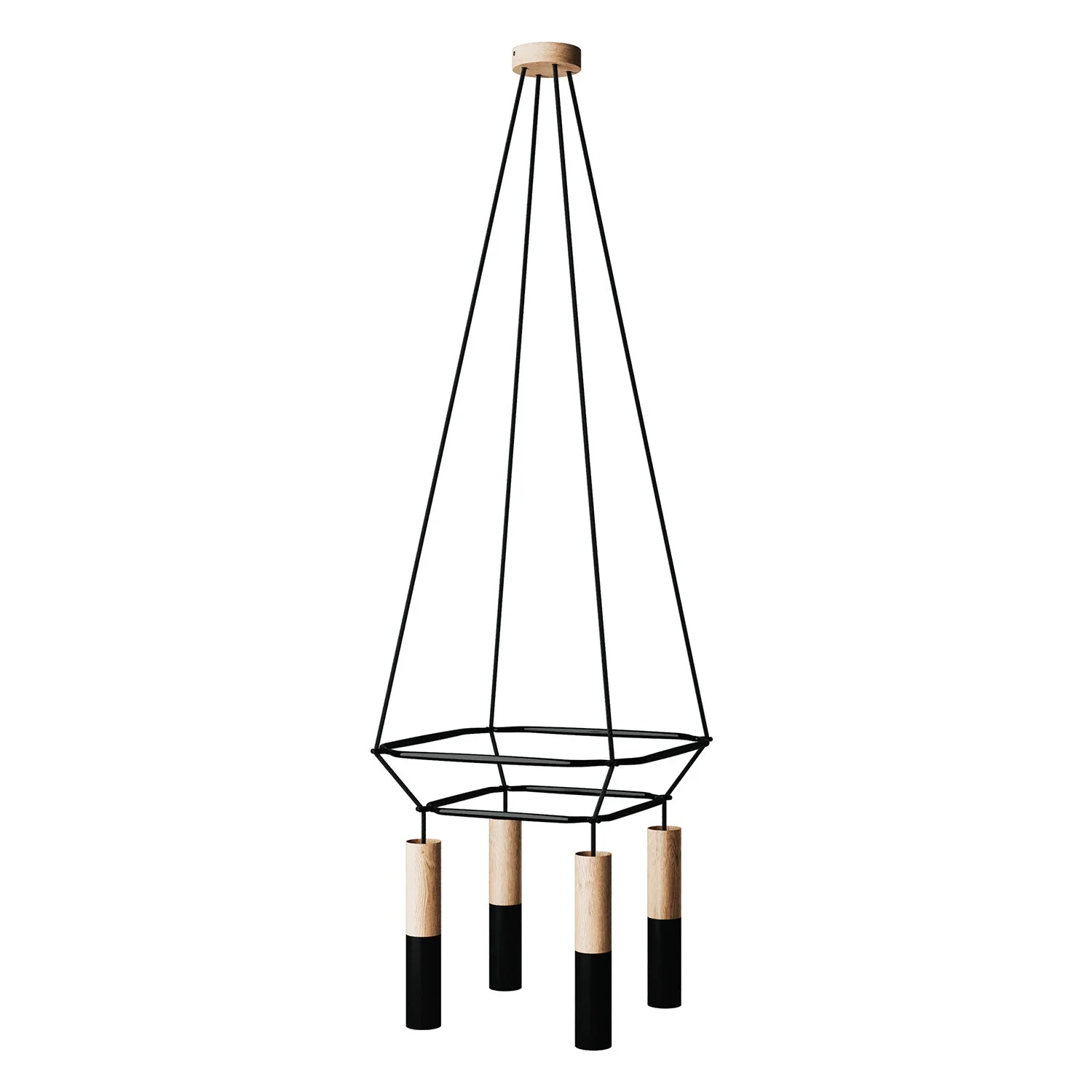 2 Cage chandelier with 4 Tub-E14 drops - Black