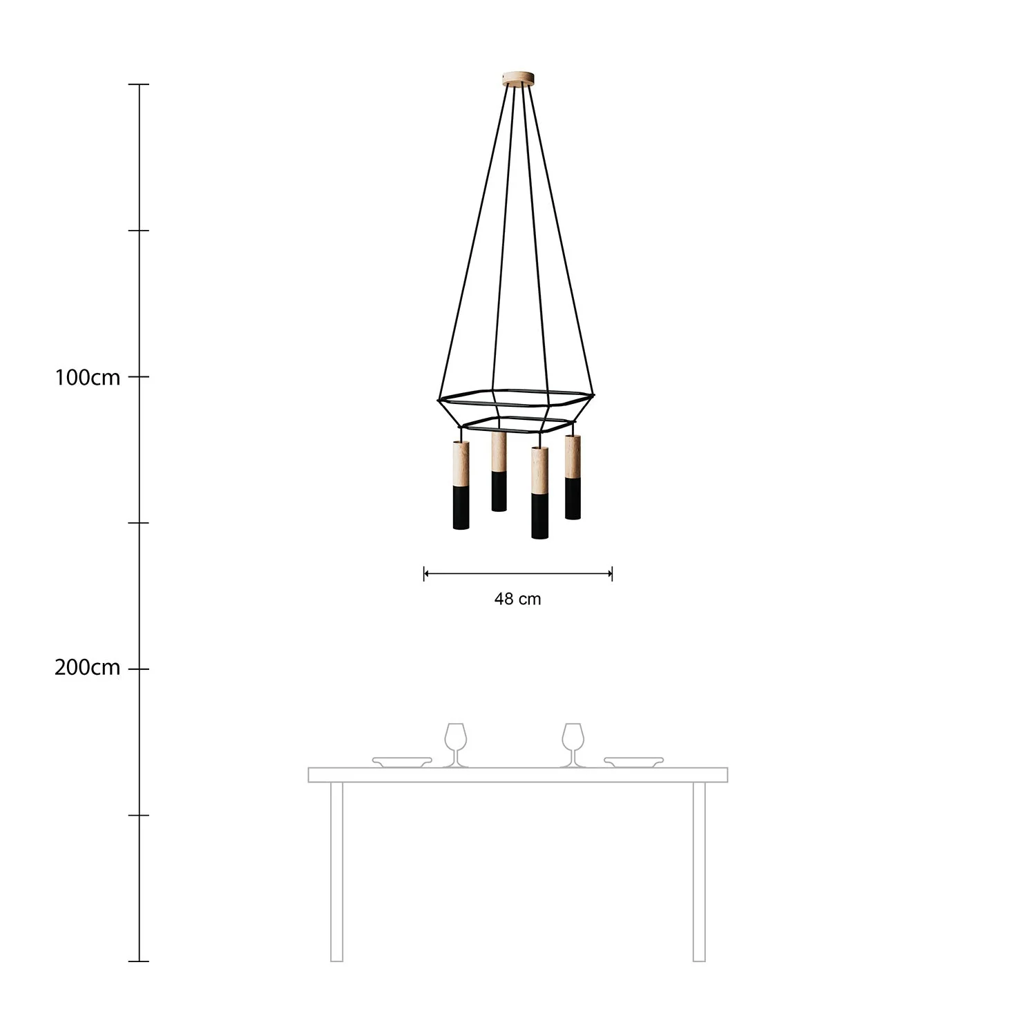 2 Cage chandelier with 4 Tub-E14 drops - Black - Image 6