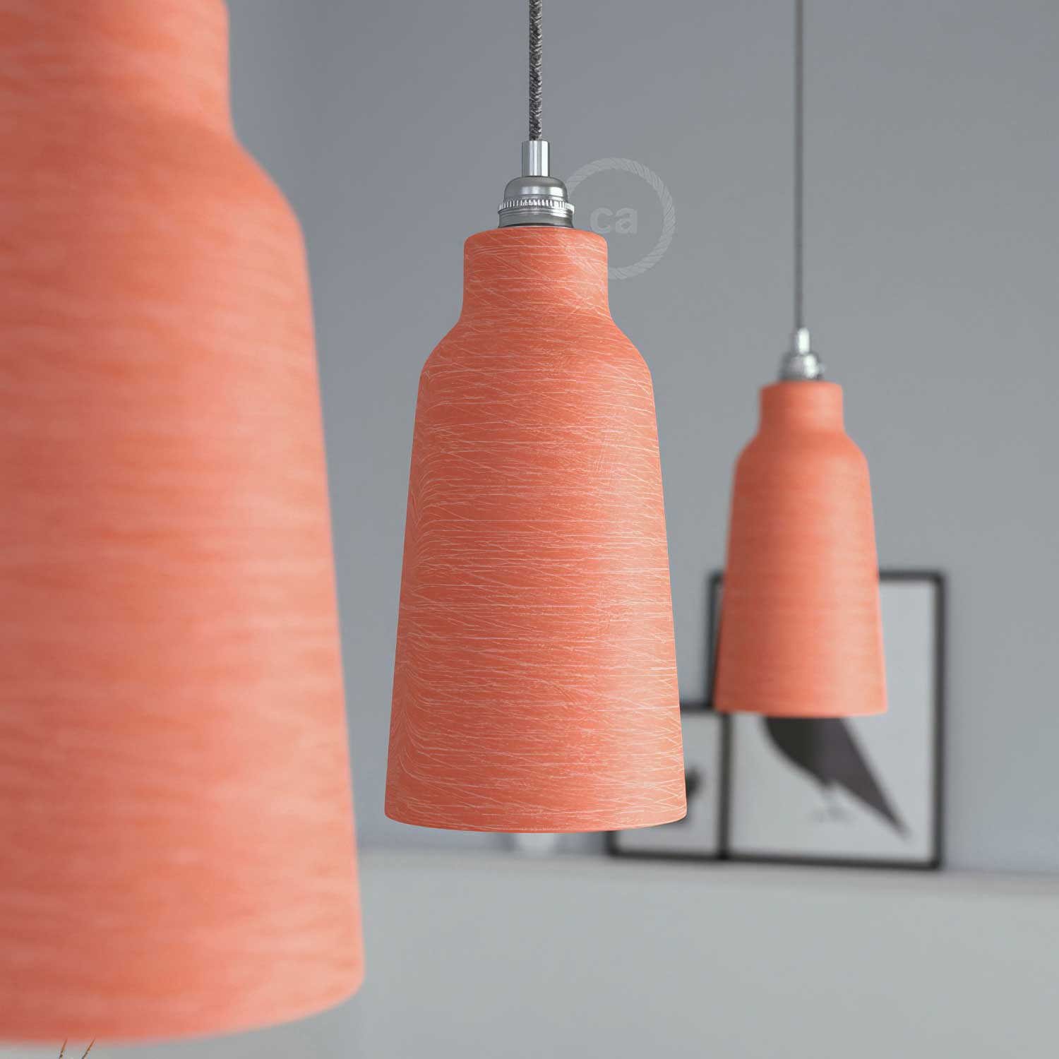 Bottle Lampshade in ceramic, Materia collection - Made in Italy - Striated Coral - Image 3