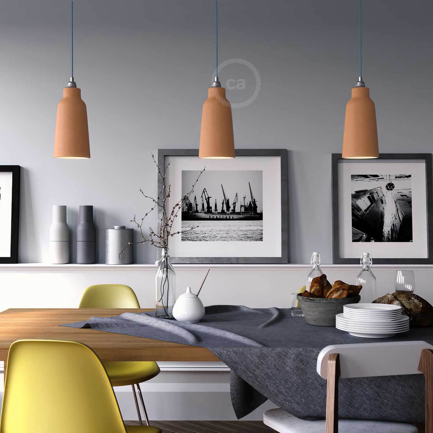 Bottle lampshade in ceramic, Materia collection - Made in Italy - Striated terracotta - Image 2