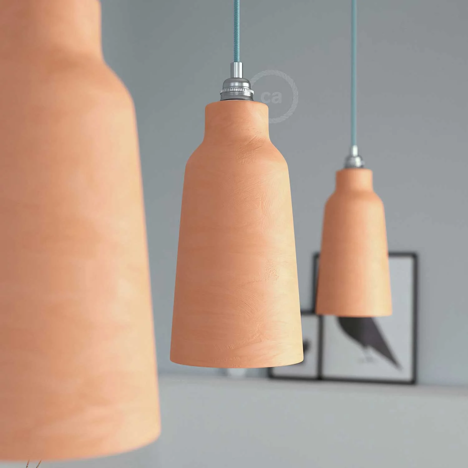 Bottle lampshade in ceramic, Materia collection - Made in Italy - Striated terracotta - Image 3