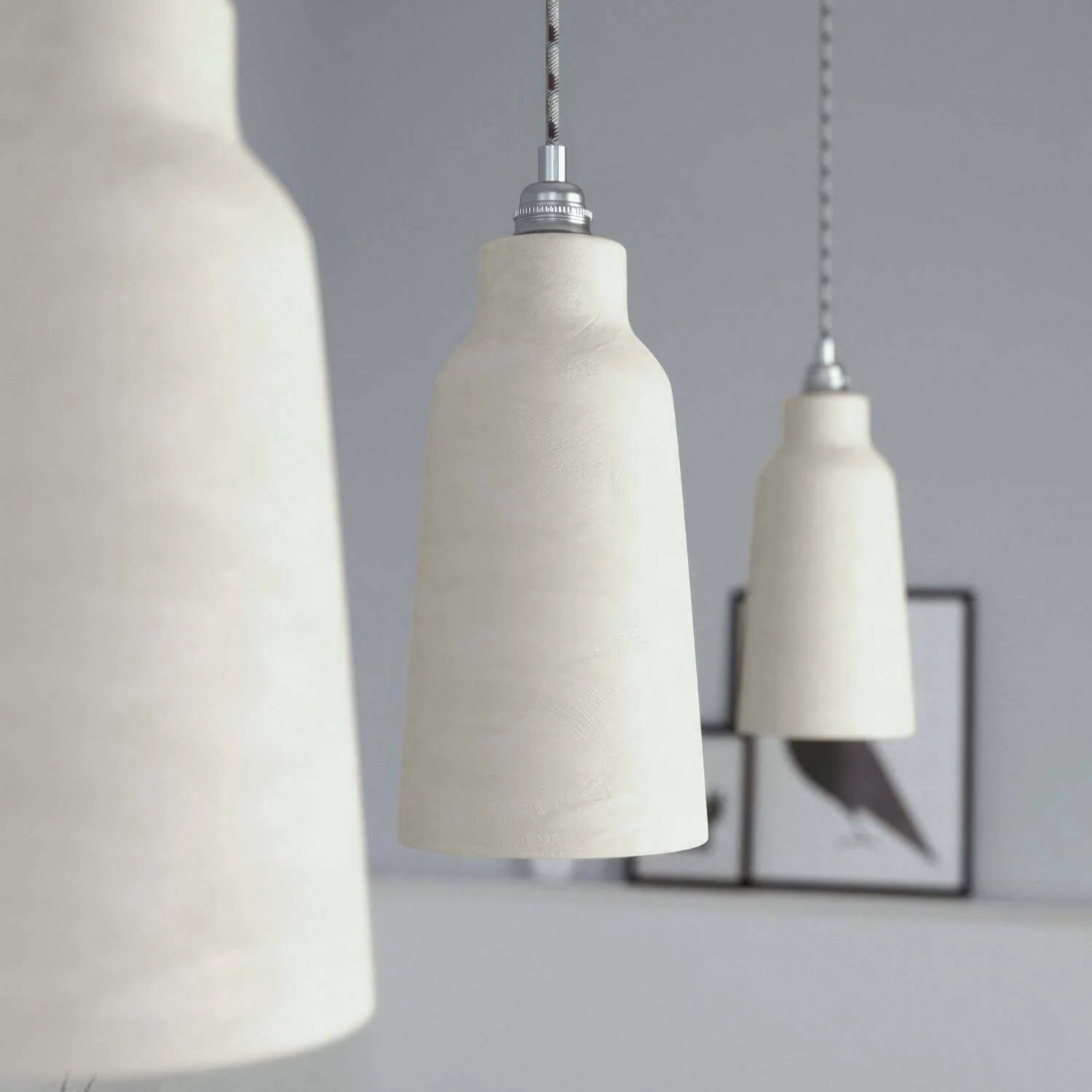 Bottle ceramic lampshade, Materia collection - Made in Italy - Striated dove-grey - Image 3