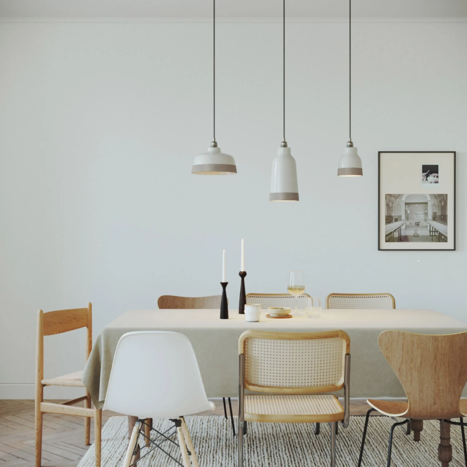 Bottiglia bicolour ceramic lampshade in White and Dove Grey, Materia collection – Made in Italy - Image 3